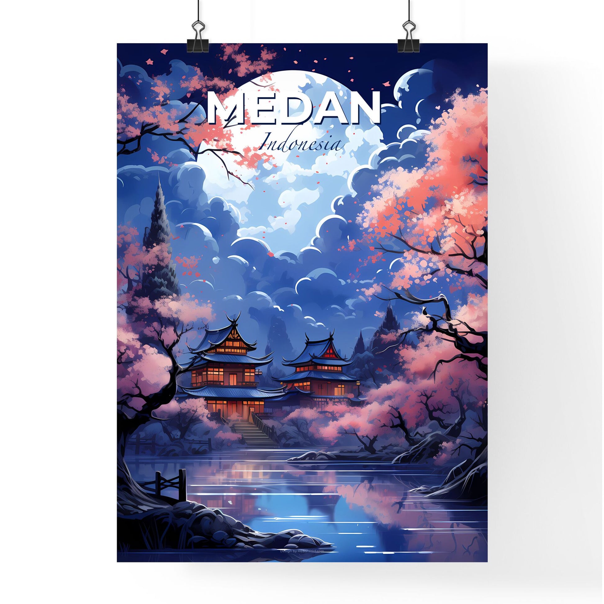 Vibrant Artistic Painting Skyline Landscape of Medan with Buildings, Trees, and Lake Default Title