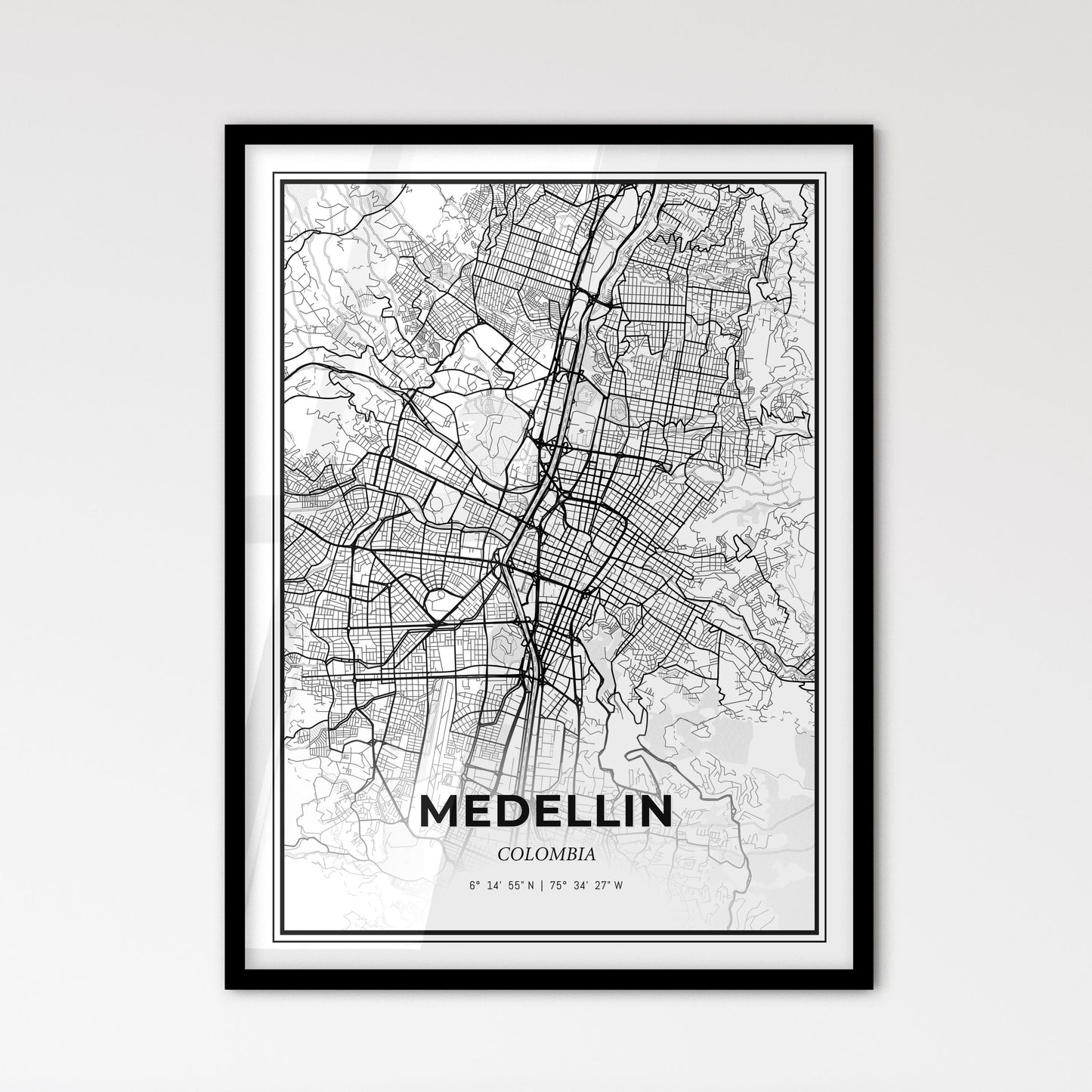 Medellin Colombia - Scandinavian Style City Map for Modern Home Decor