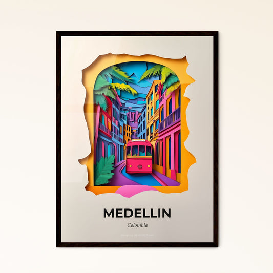 Vivid Medellin, Colombia - a bus is traveling down a narrow street