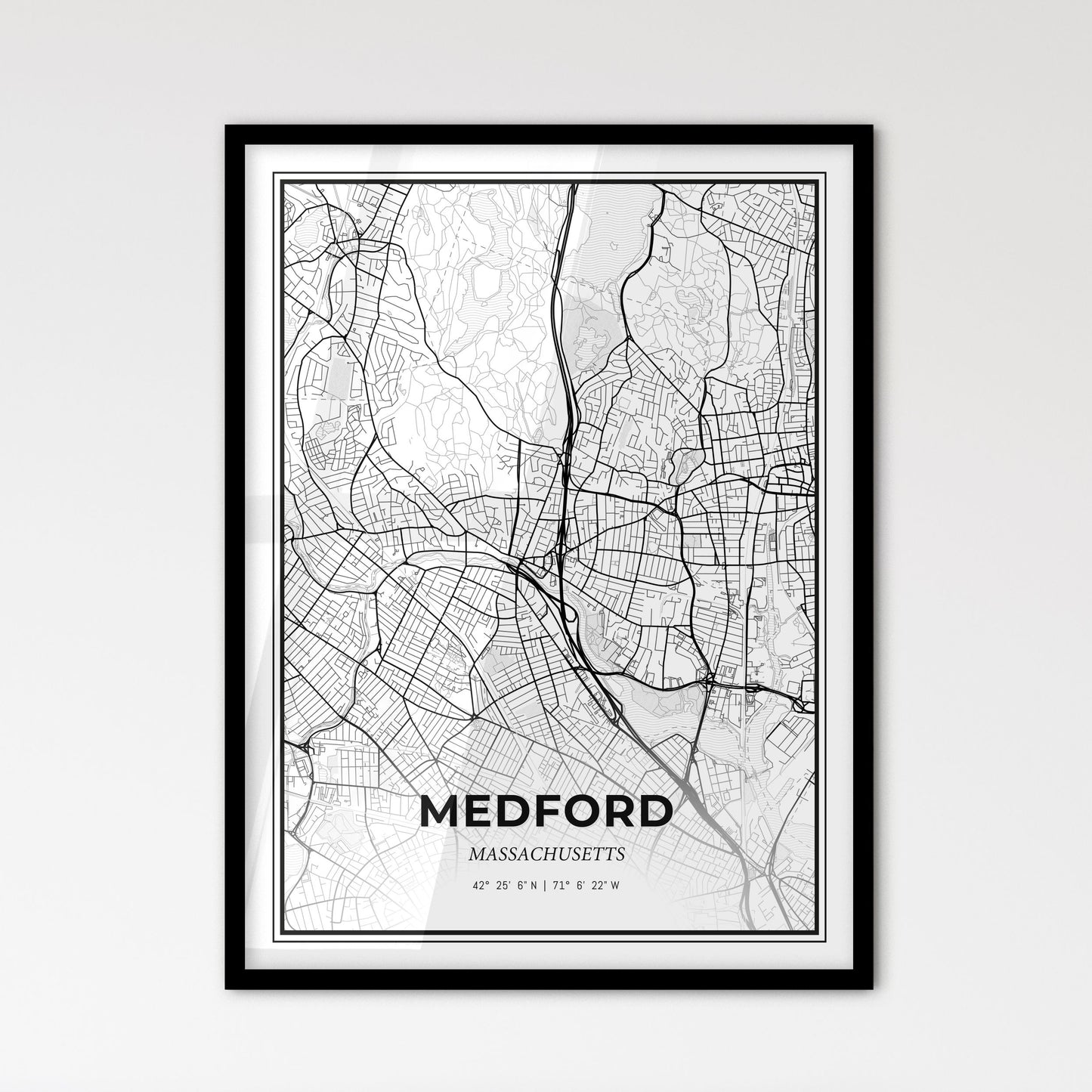 Medford Massachusetts - Scandinavian Style City Map for Modern Home Decor