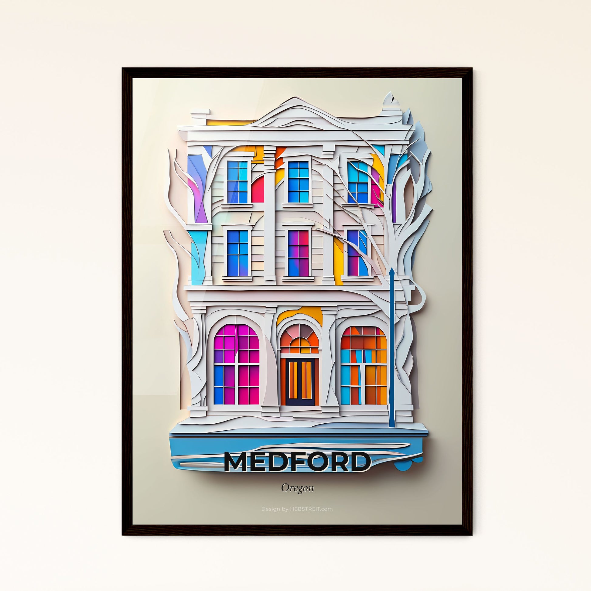 Vivid Medford, Oregon - a paper cut of a building with a tree in front of it