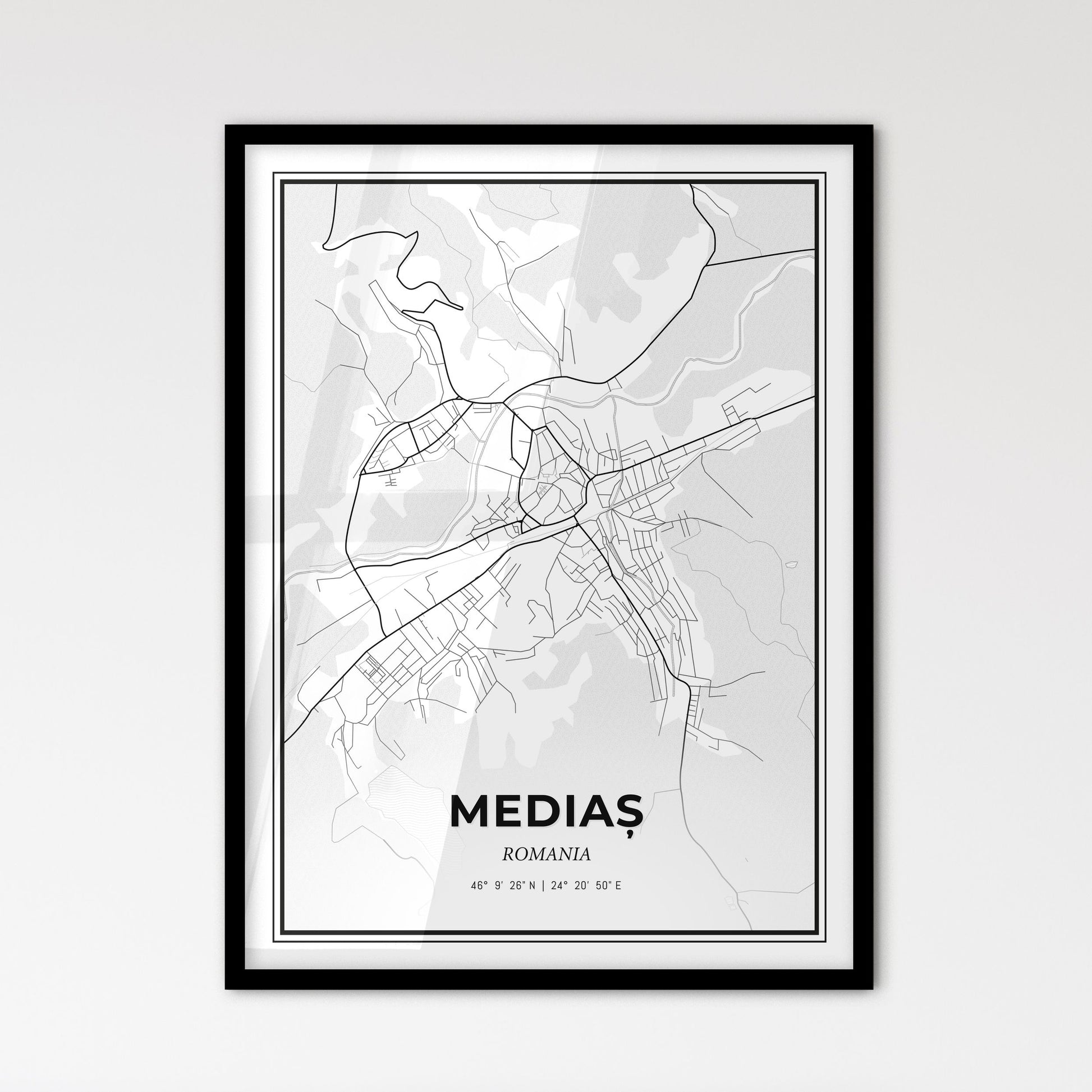 Mediaș Romania - Scandinavian Style City Map for Modern Home Decor