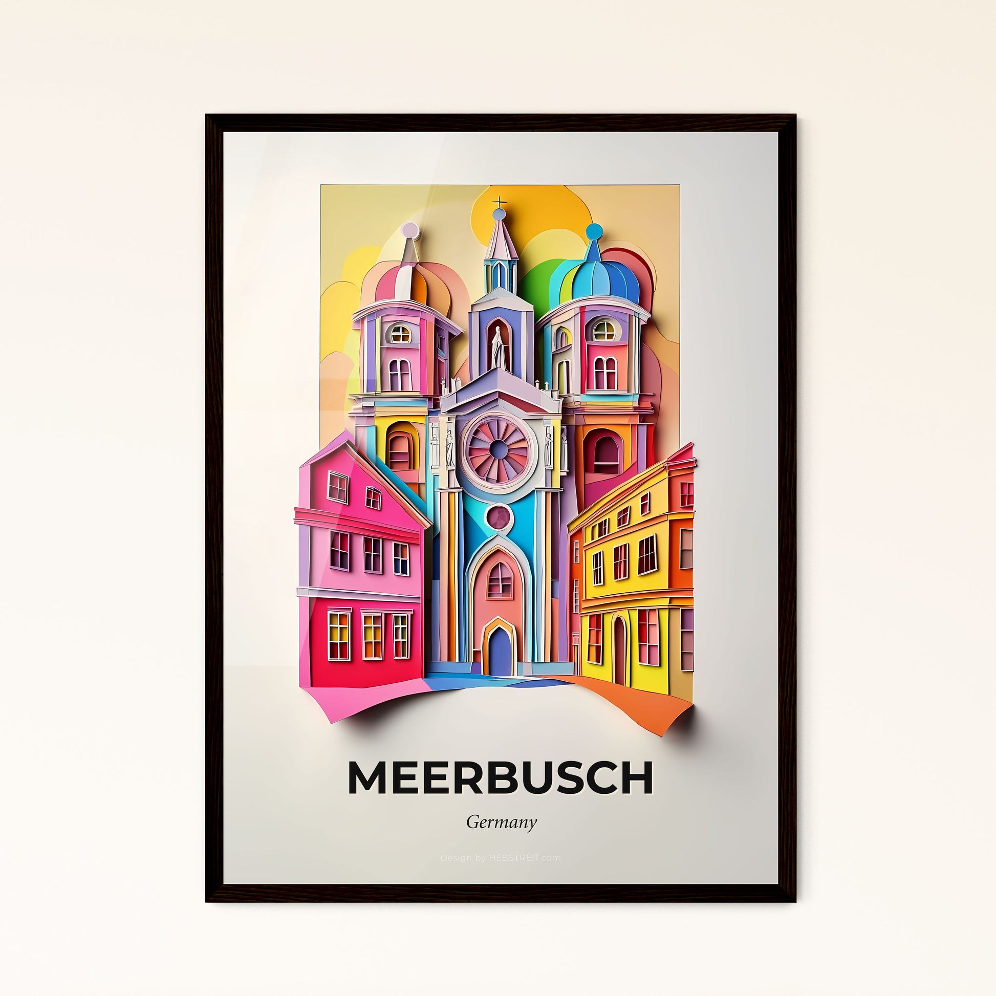 Vivid Meerbusch, Germany - a colorful paper cut of a church with a clock