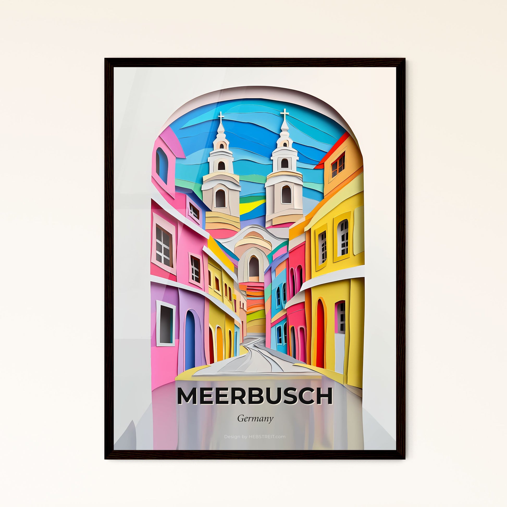 Vivid Meerbusch, Germany - a colorful city street with a clock tower