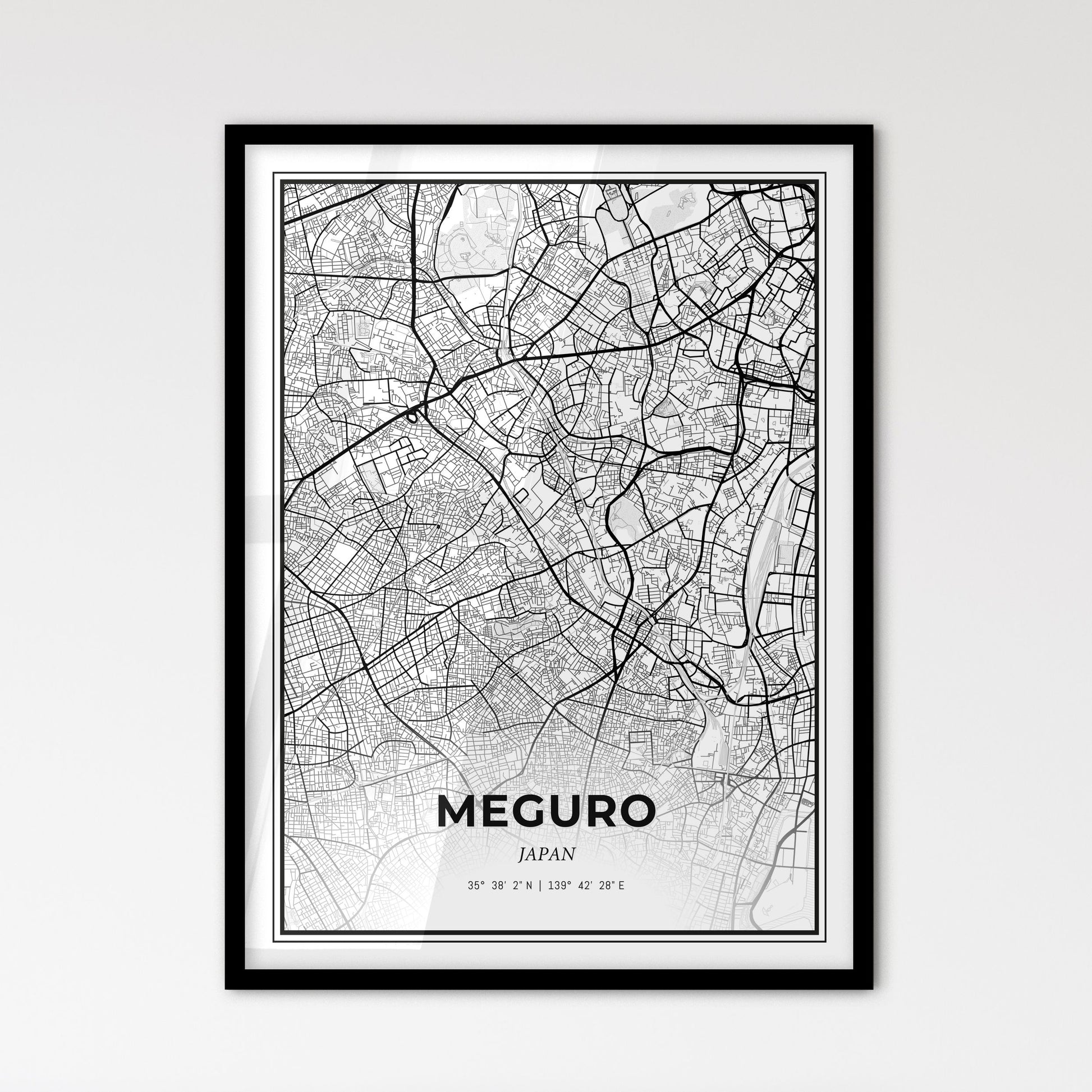 Meguro Japan - Scandinavian Style City Map for Modern Home Decor