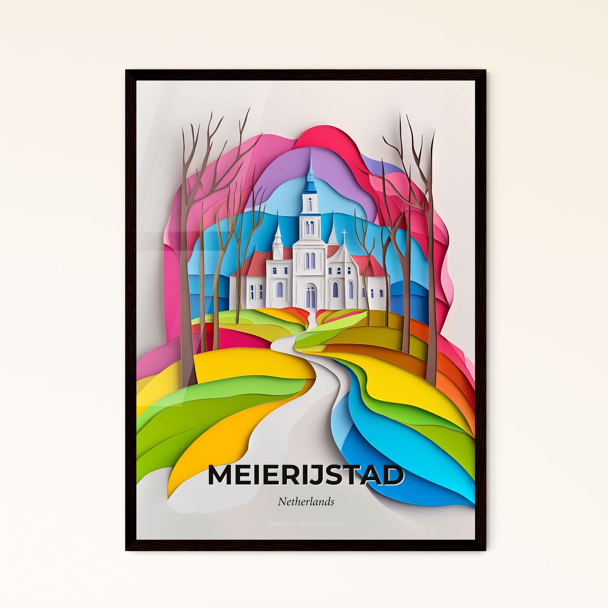 Vivid Meierijstad, Netherlands - a paper cut of a church in a colorful landscape