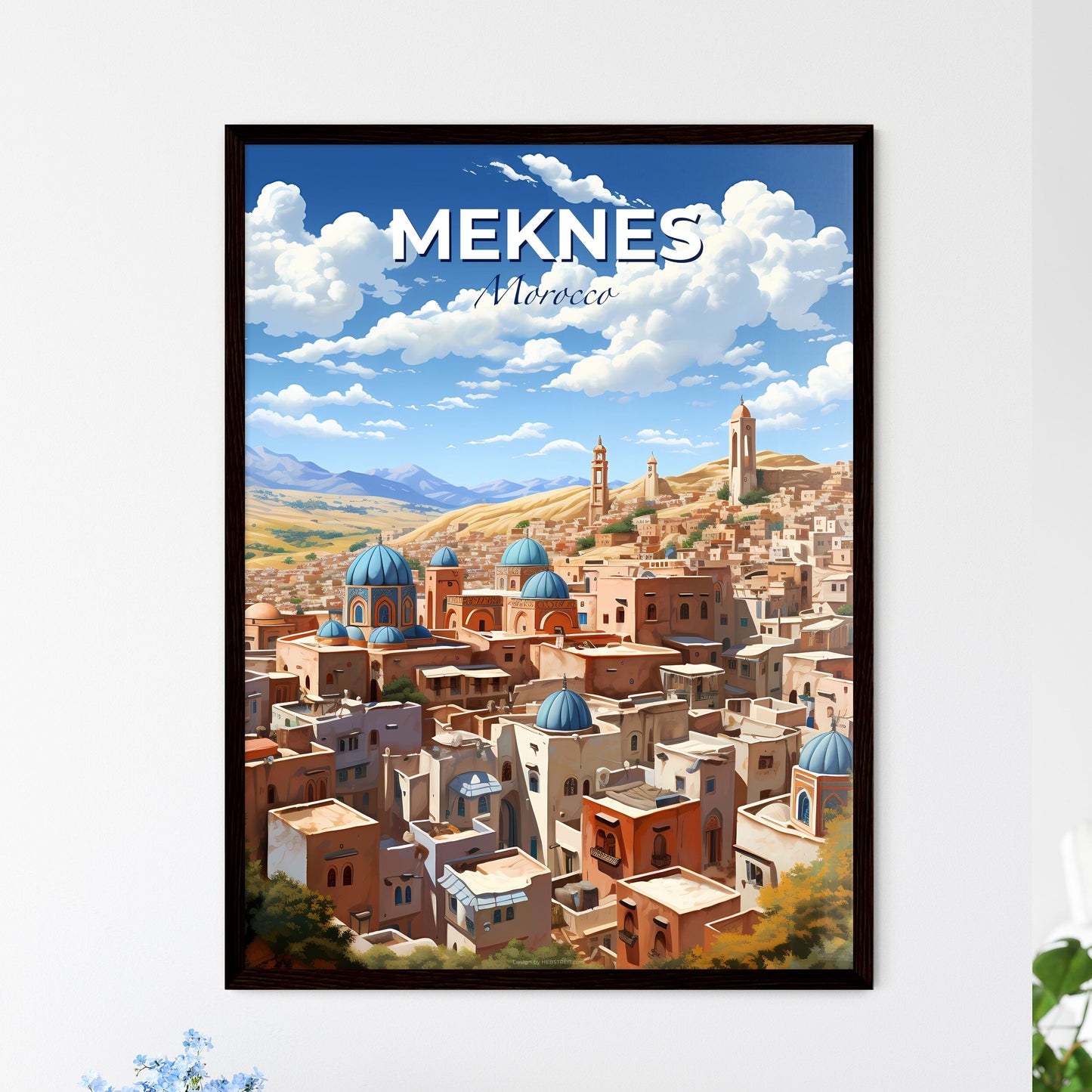 Vibrant Artistic Cityscape: Meknes Morocco Blue Skyline Panorama Default Title