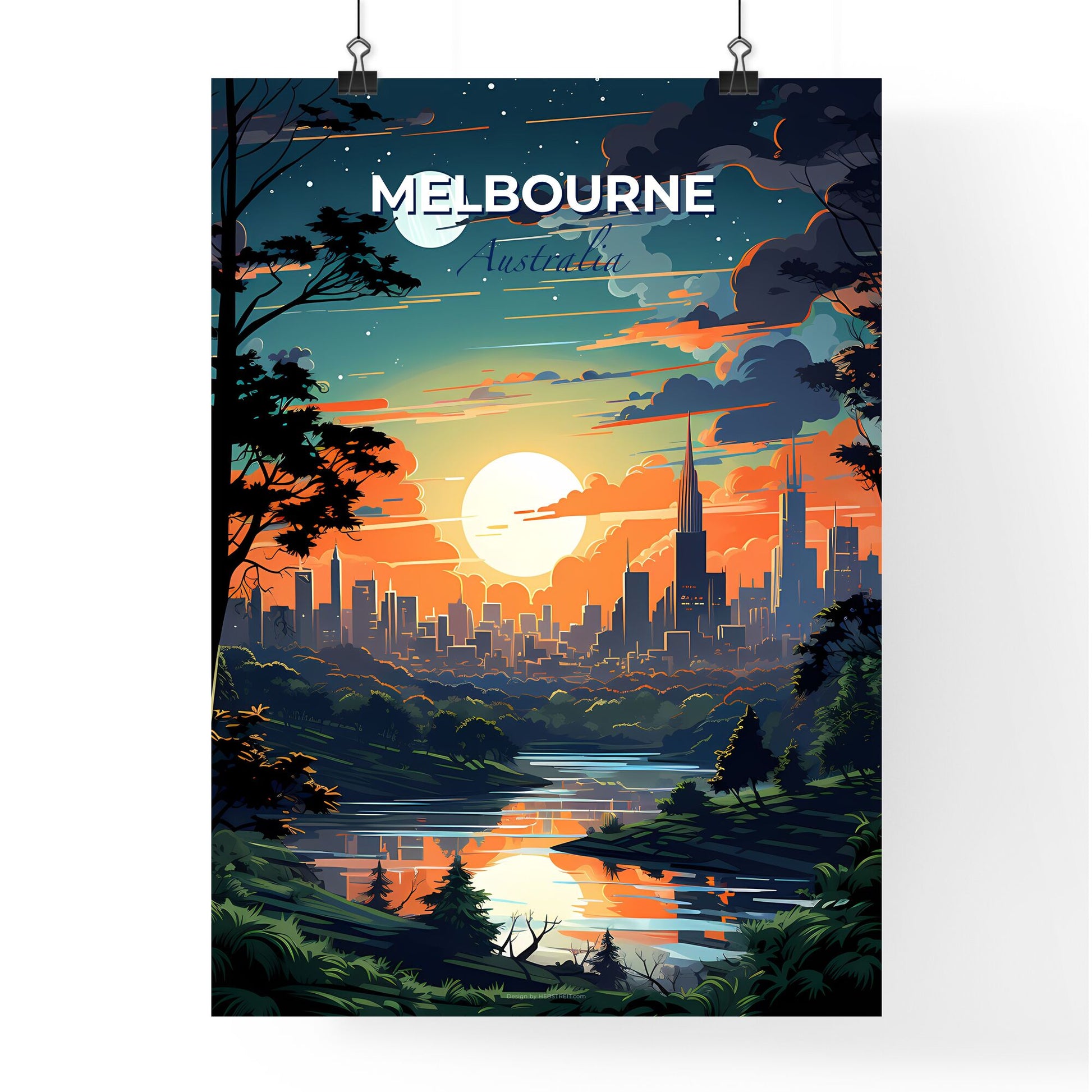 Impressive Artistic Melbourne Cityscape with River and Greenery Default Title