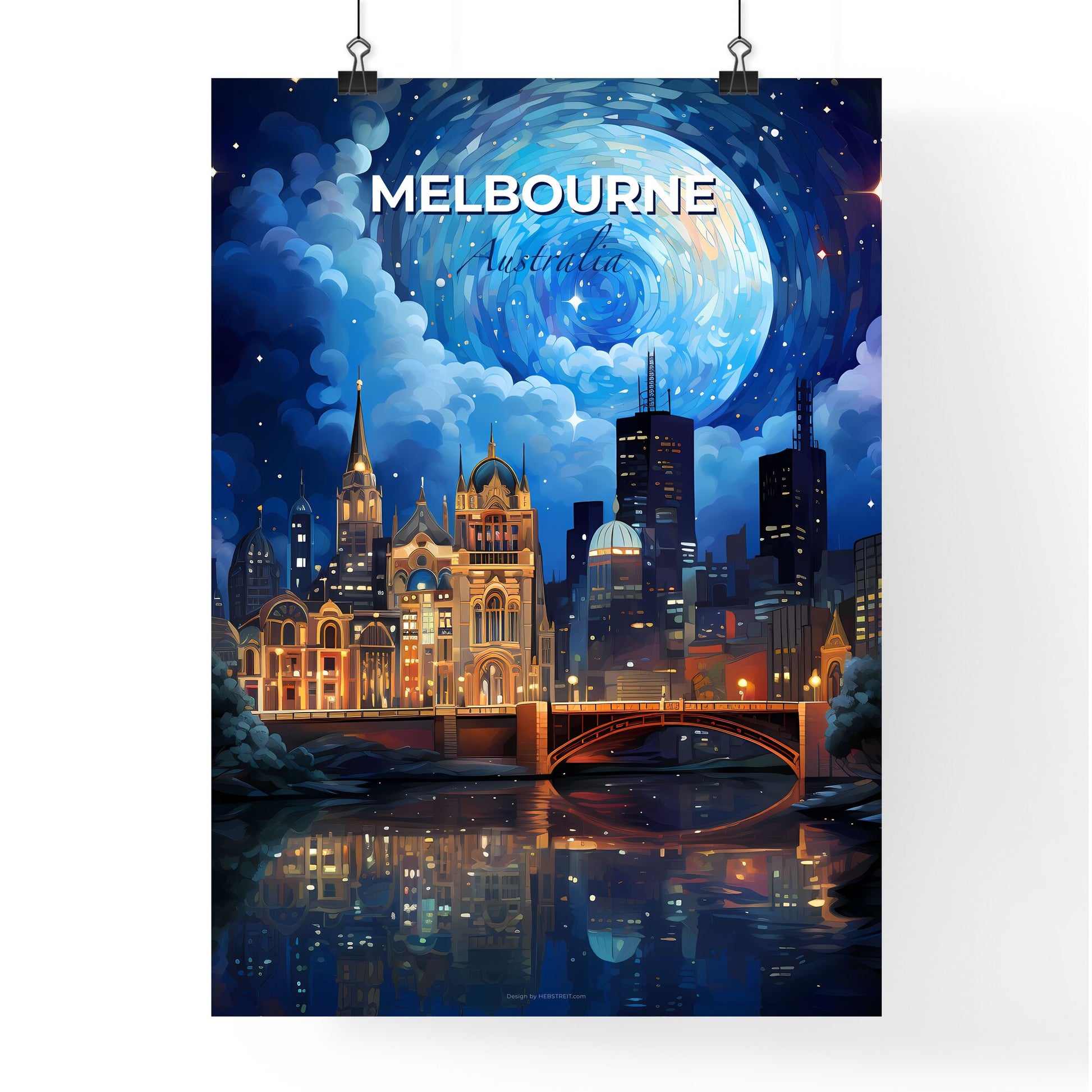 Vibrant Melbourne Cityscape: Artful Bridge and River Skyline Panorama Default Title