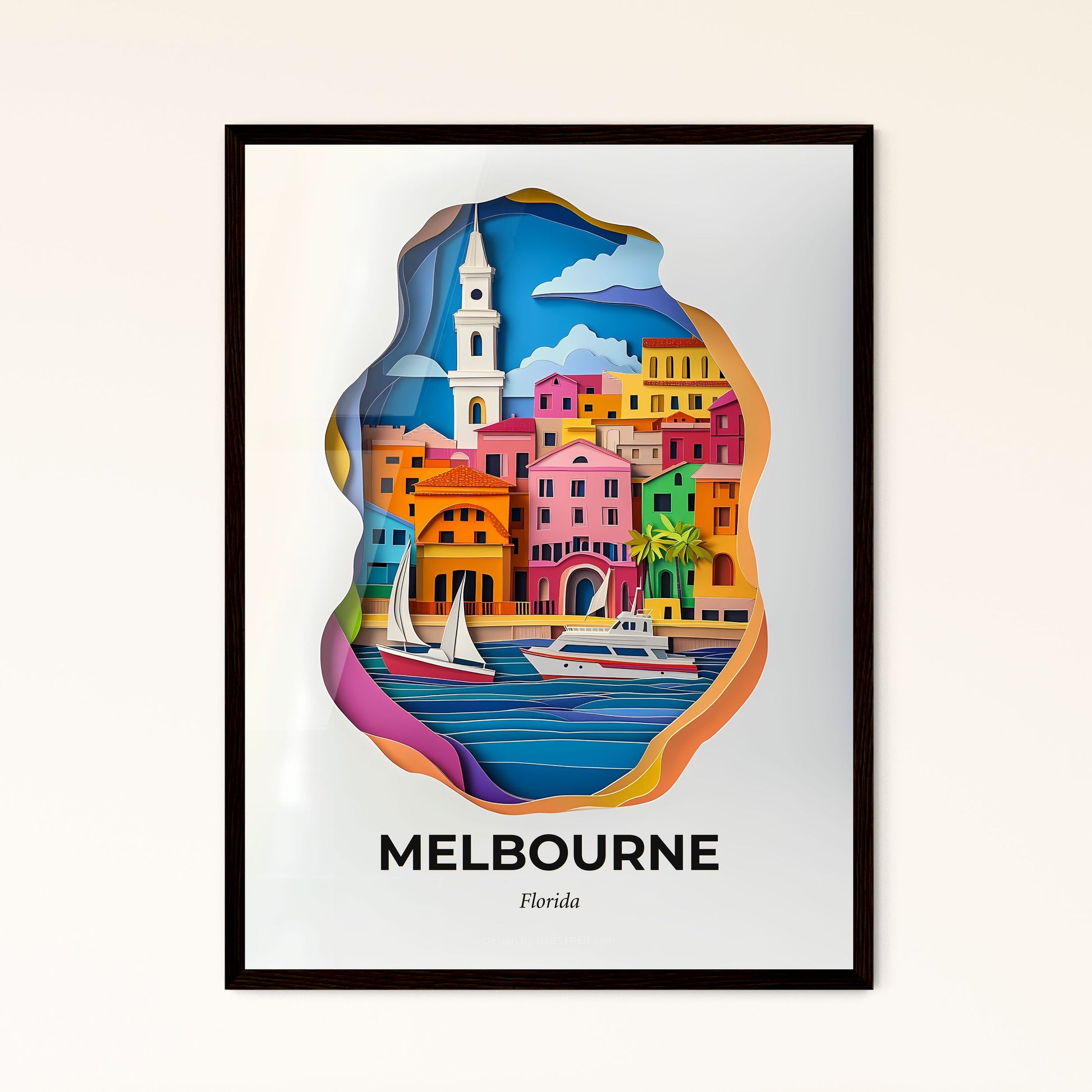 Vivid Melbourne, Florida - a paper cut of a city with a boat in the water