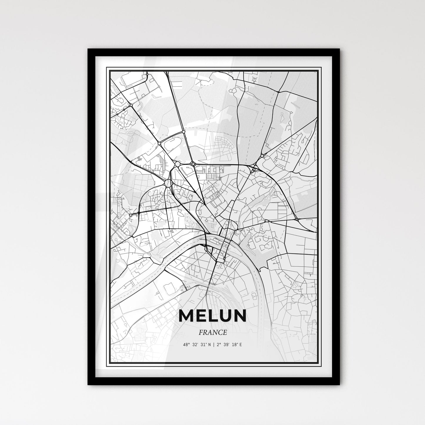 Melun France - Scandinavian Style City Map for Modern Home Decor