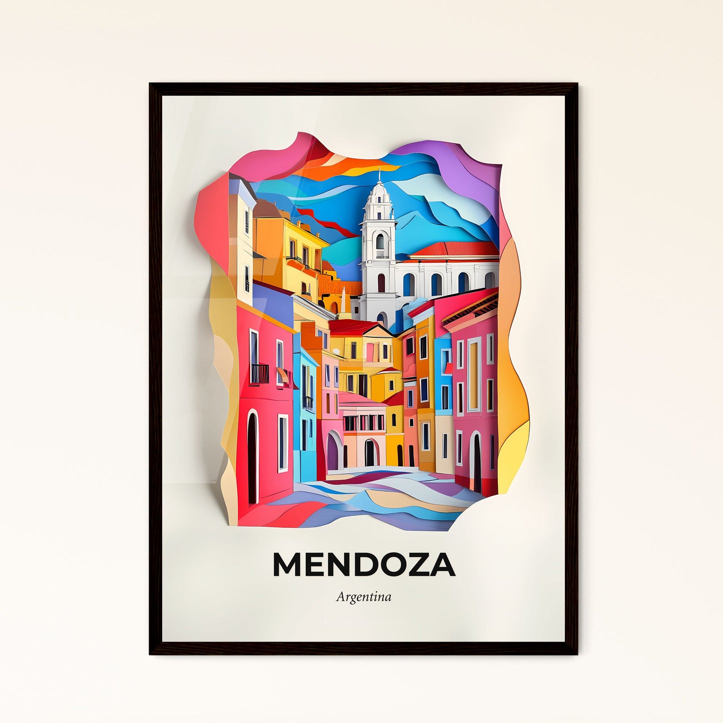 Vivid Mendoza, Argentina - a colorful city scene with a clock on the wall