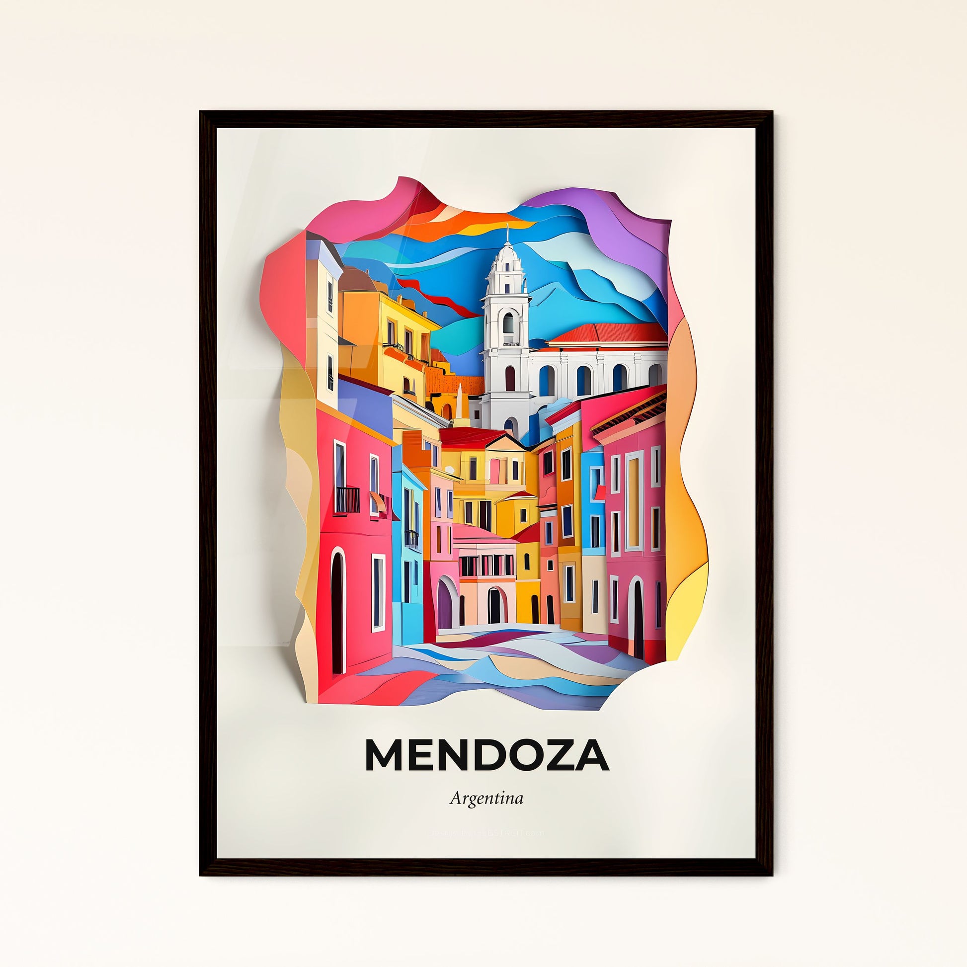 Vivid Mendoza, Argentina - a colorful city scene with a clock on the wall