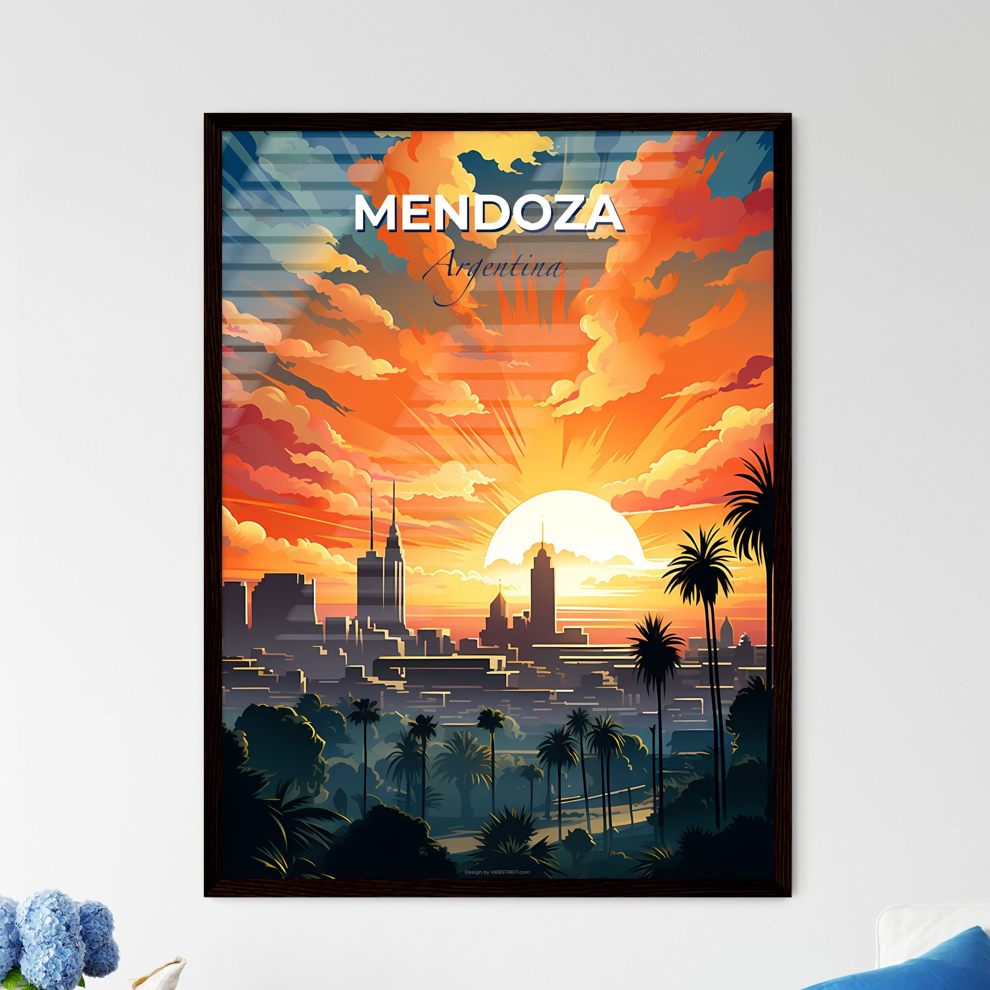 Sunset Over Mendoza City Skyline Artistic Painting Vibrant Colors Default Title