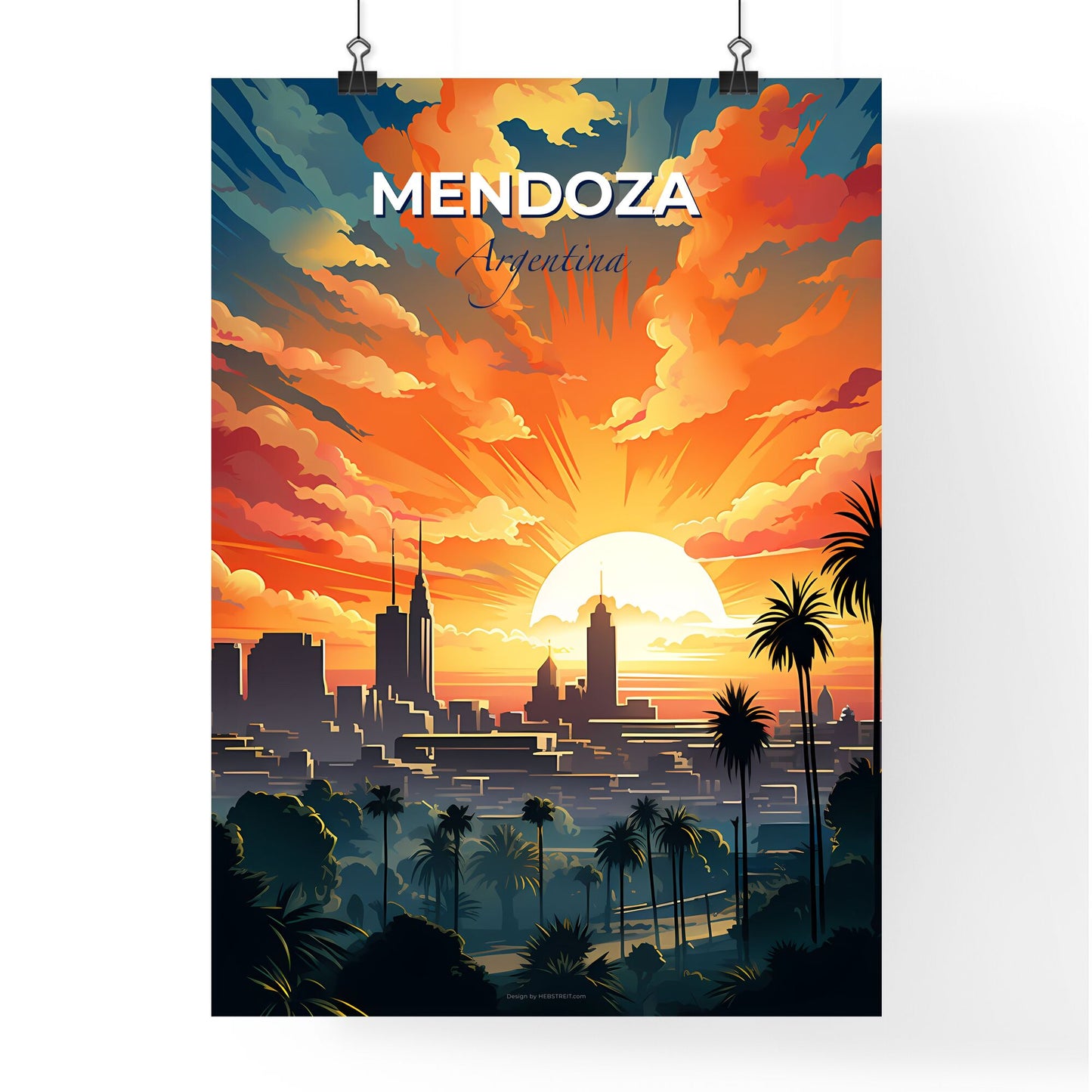 Sunset Over Mendoza City Skyline Artistic Painting Vibrant Colors Default Title