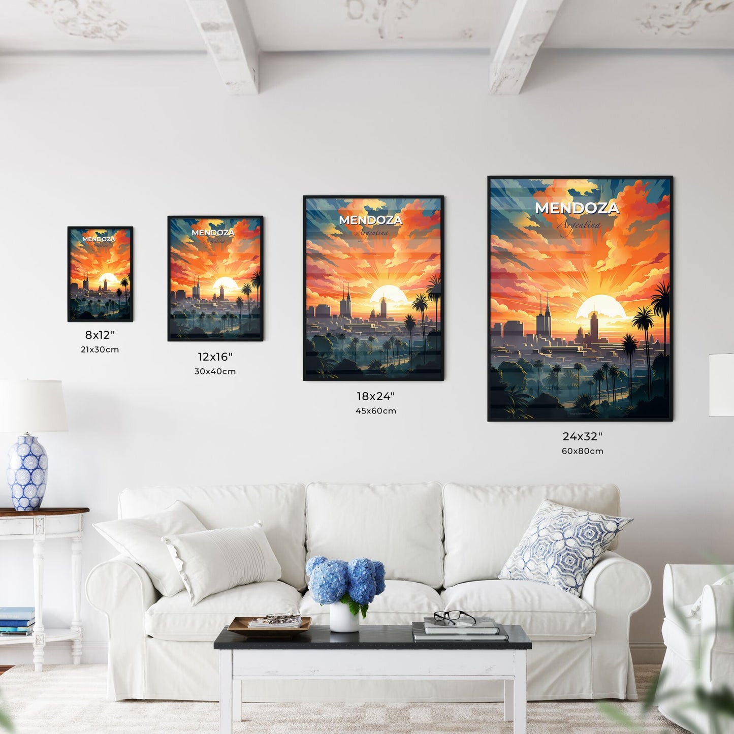 Sunset Over Mendoza City Skyline Artistic Painting Vibrant Colors Default Title