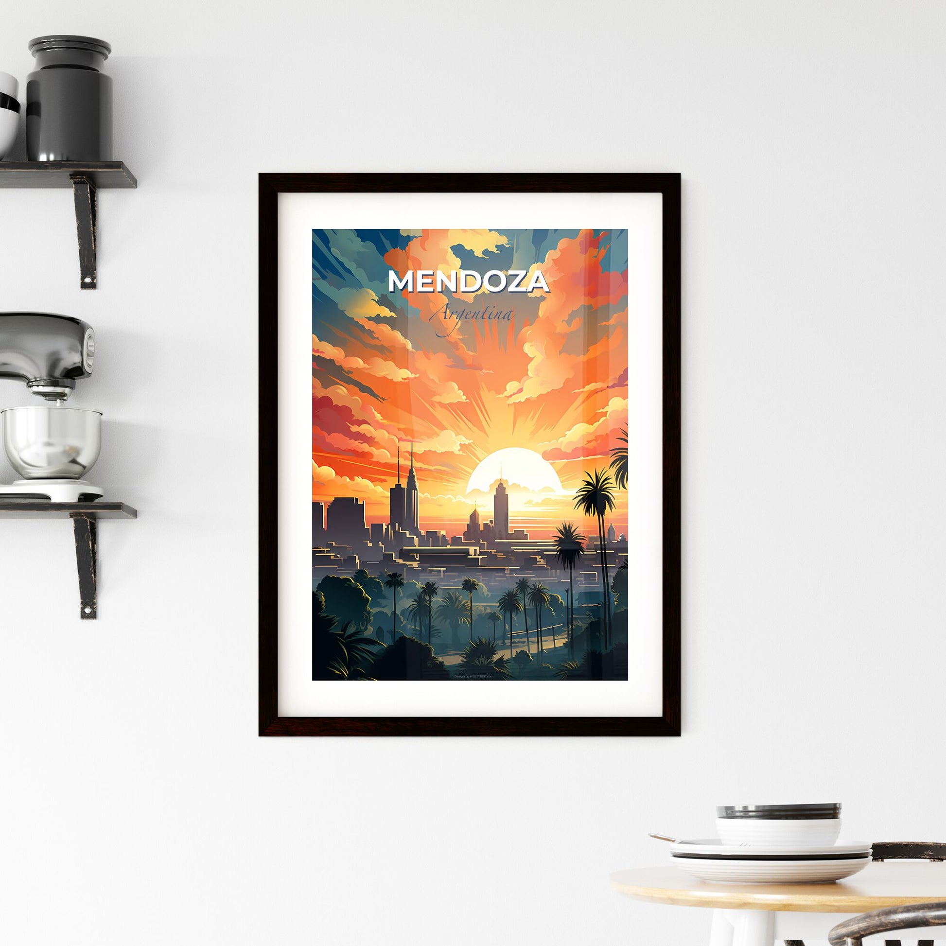 Sunset Over Mendoza City Skyline Artistic Painting Vibrant Colors Default Title