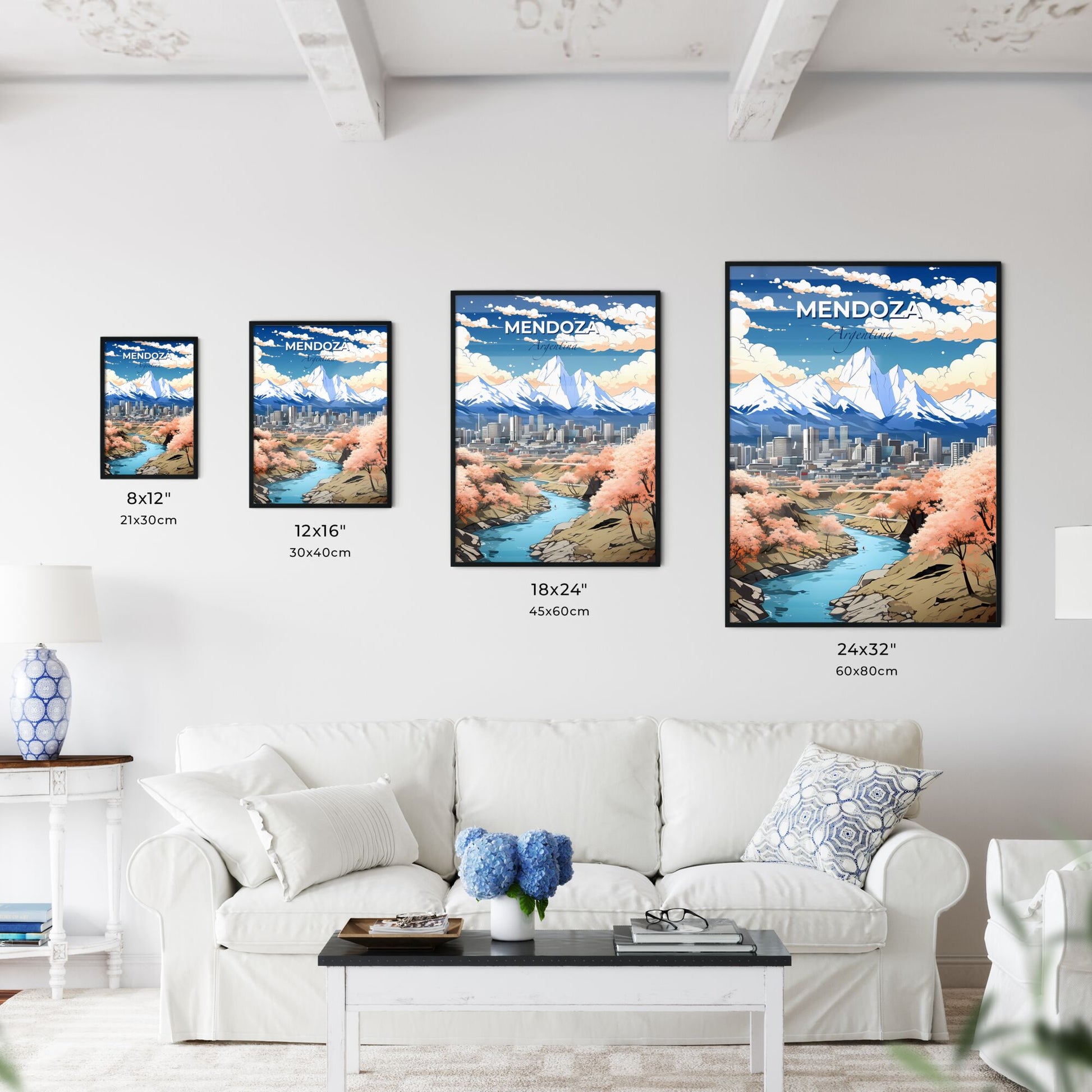 Abstract Artistic Vibrant Mendoza Argentina City Skyline Painting with River Feature Default Title