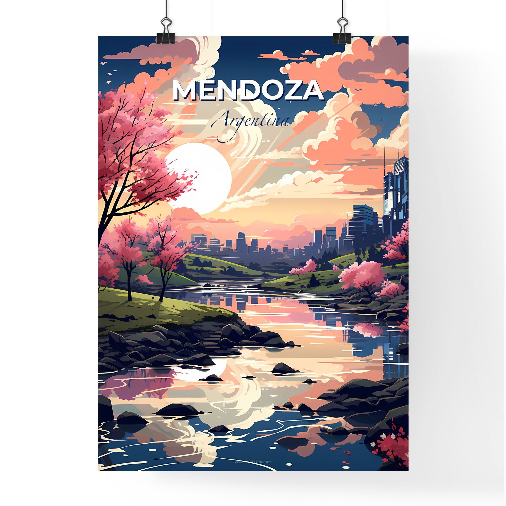 Mendoza Argentina Skyline - Vibrant Cityscape Painting Featuring the Mendoza River Default Title