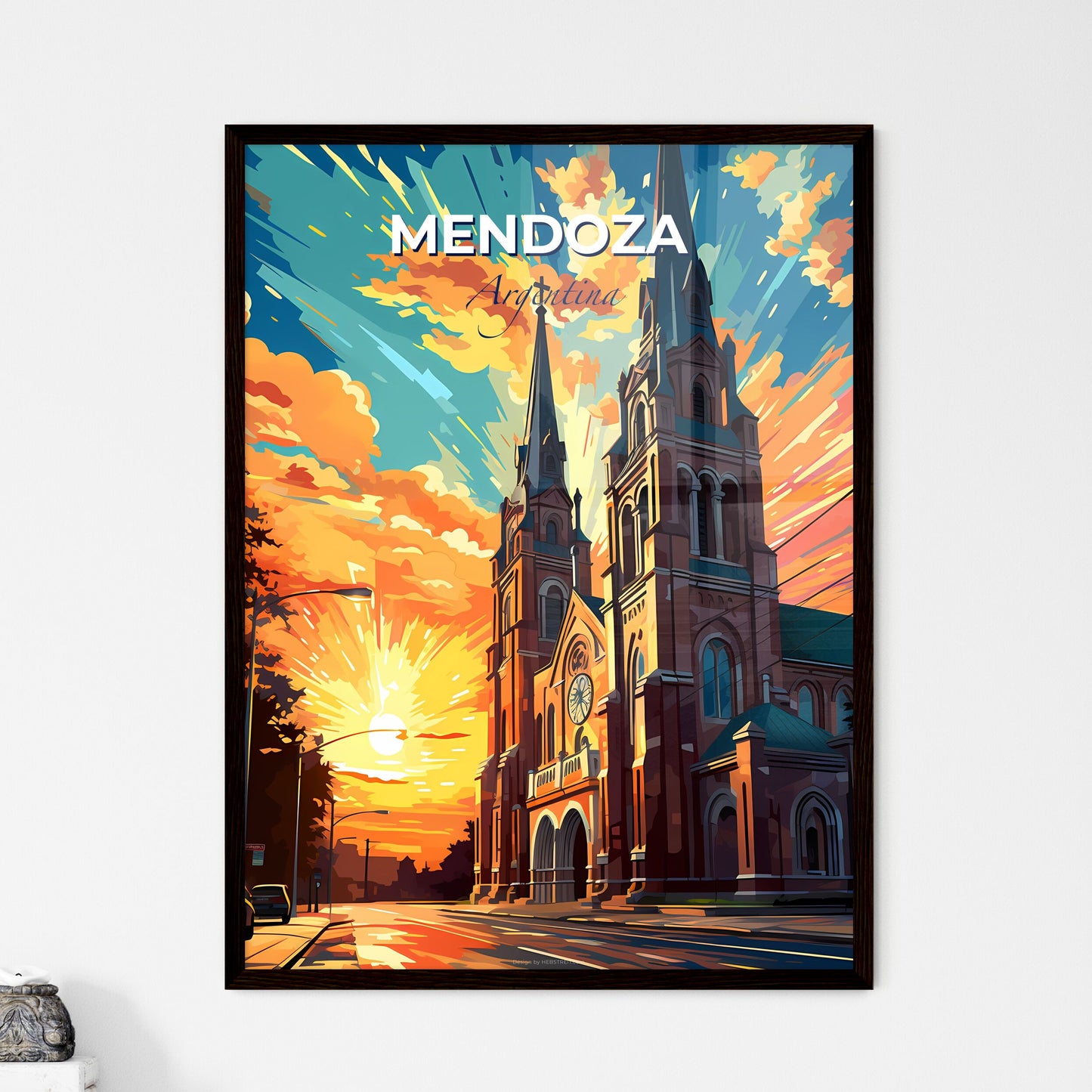 Vibrant Mendoza Argentina Skyline Colorful Clock Church Painting Art Default Title