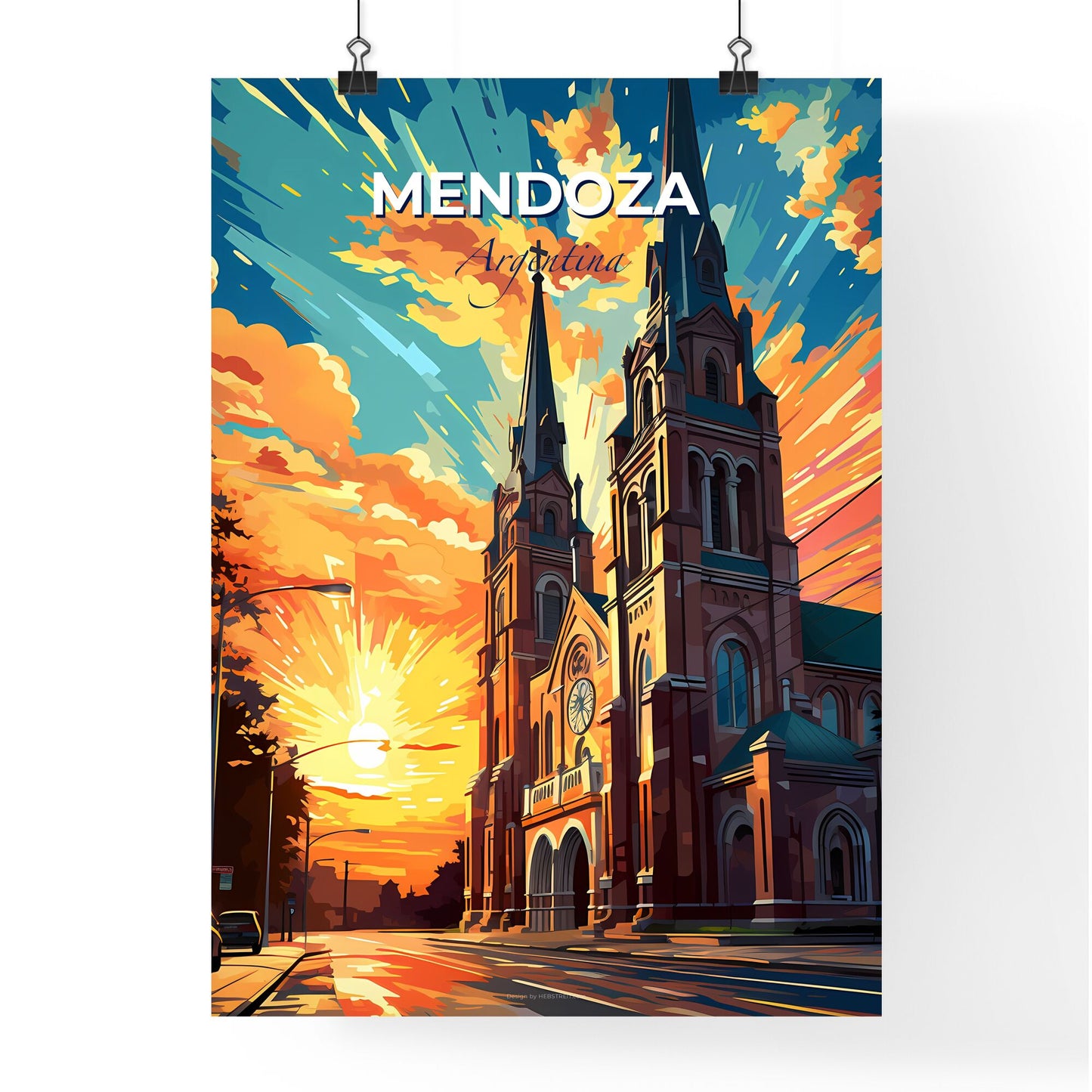 Vibrant Mendoza Argentina Skyline Colorful Clock Church Painting Art Default Title