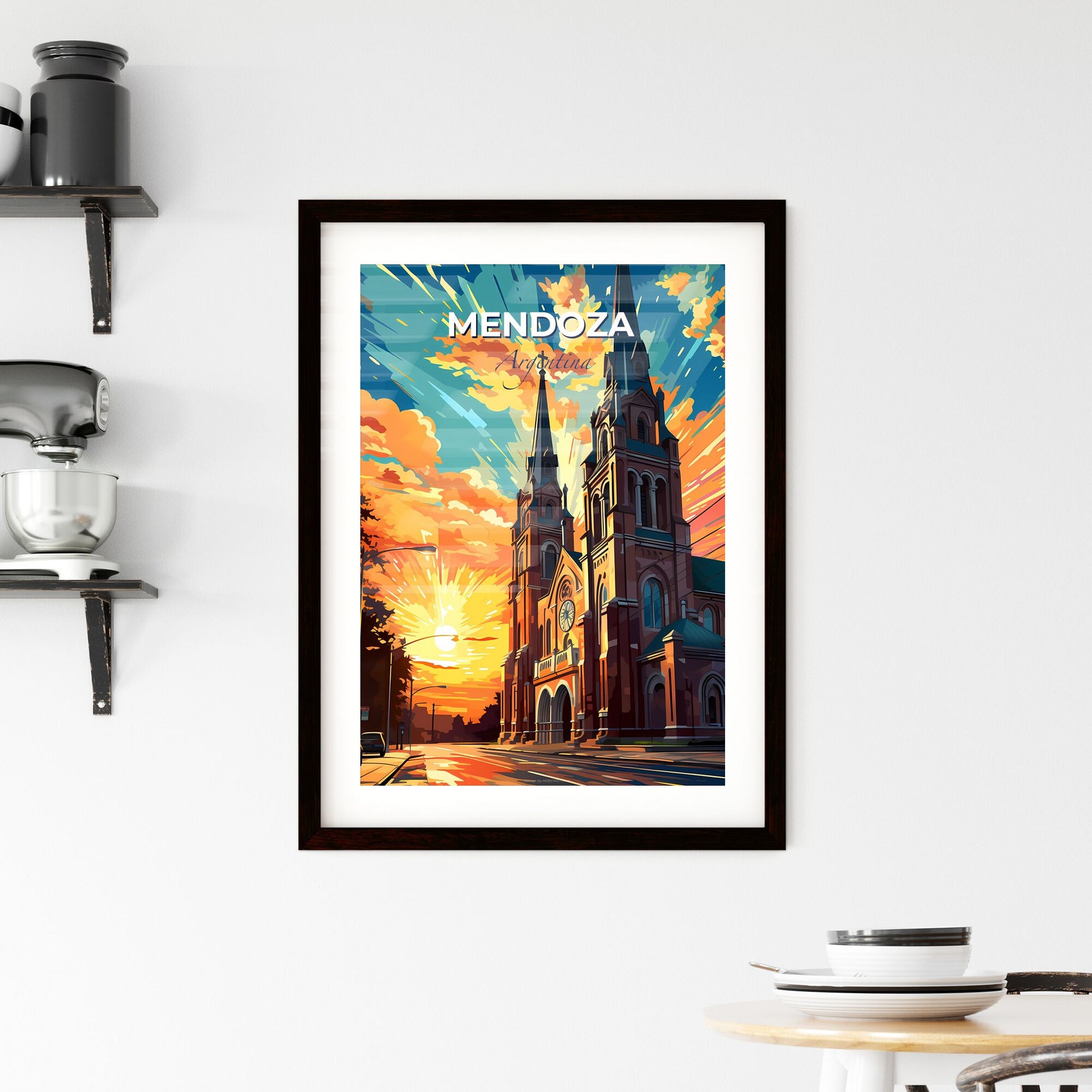 Vibrant Mendoza Argentina Skyline Colorful Clock Church Painting Art Default Title