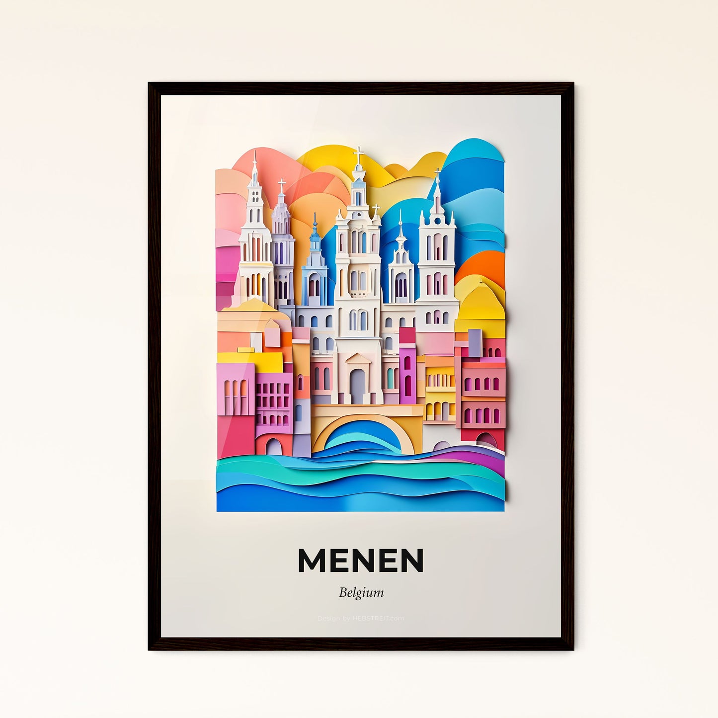 Vivid Menen , Belgium - a paper cut of a city with a bridge