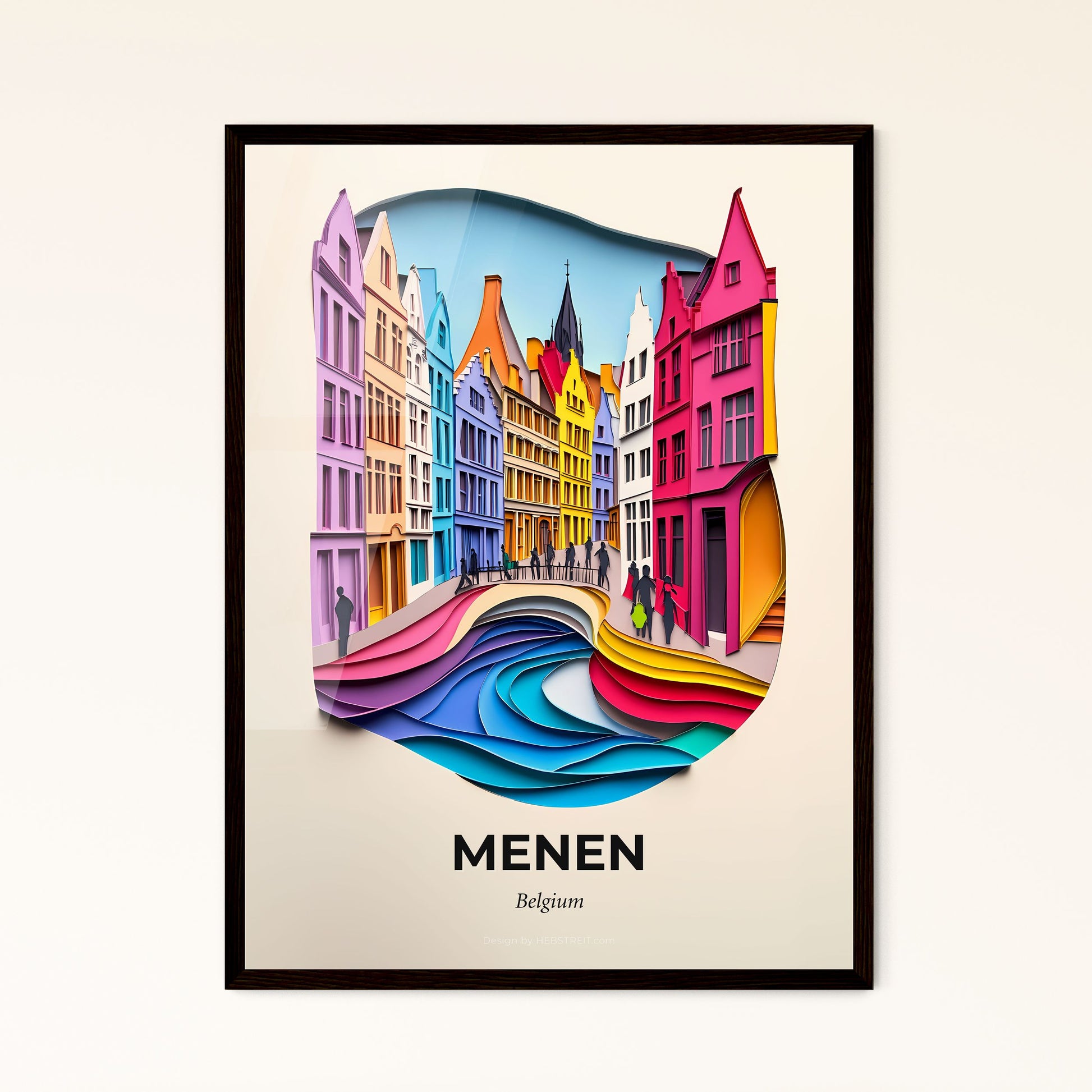 Vivid Menen , Belgium - a paper cut of a city with a bridge