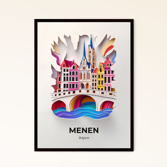 Vivid Menen , Belgium - a paper cut of a city with a bridge