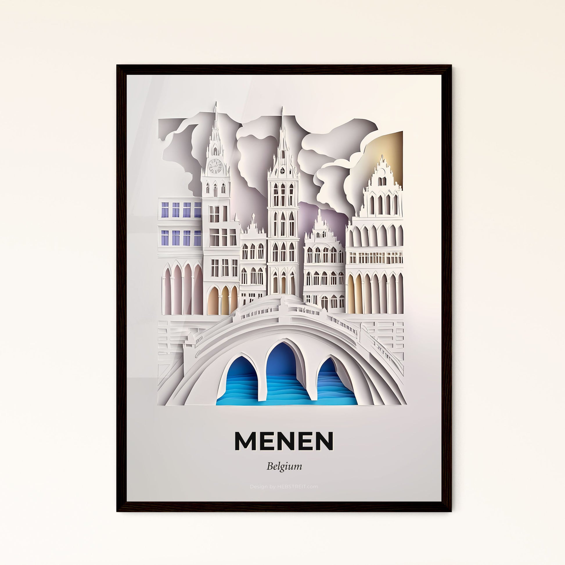 Vivid Menen , Belgium - a paper cut of a city with a bridge