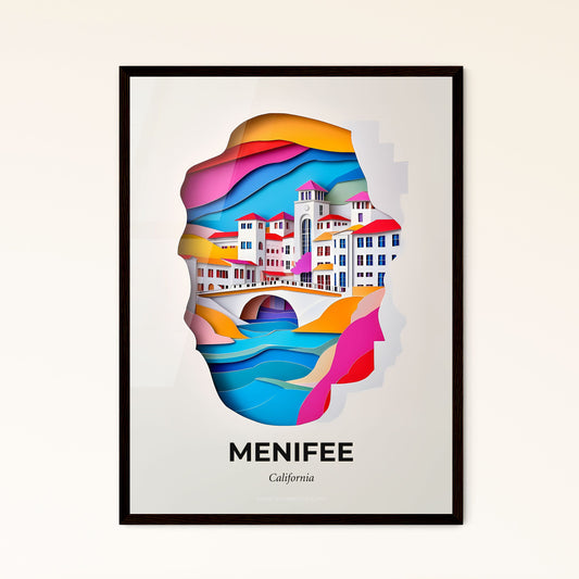 Vivid Menifee, California - a paper cut of a city with a bridge