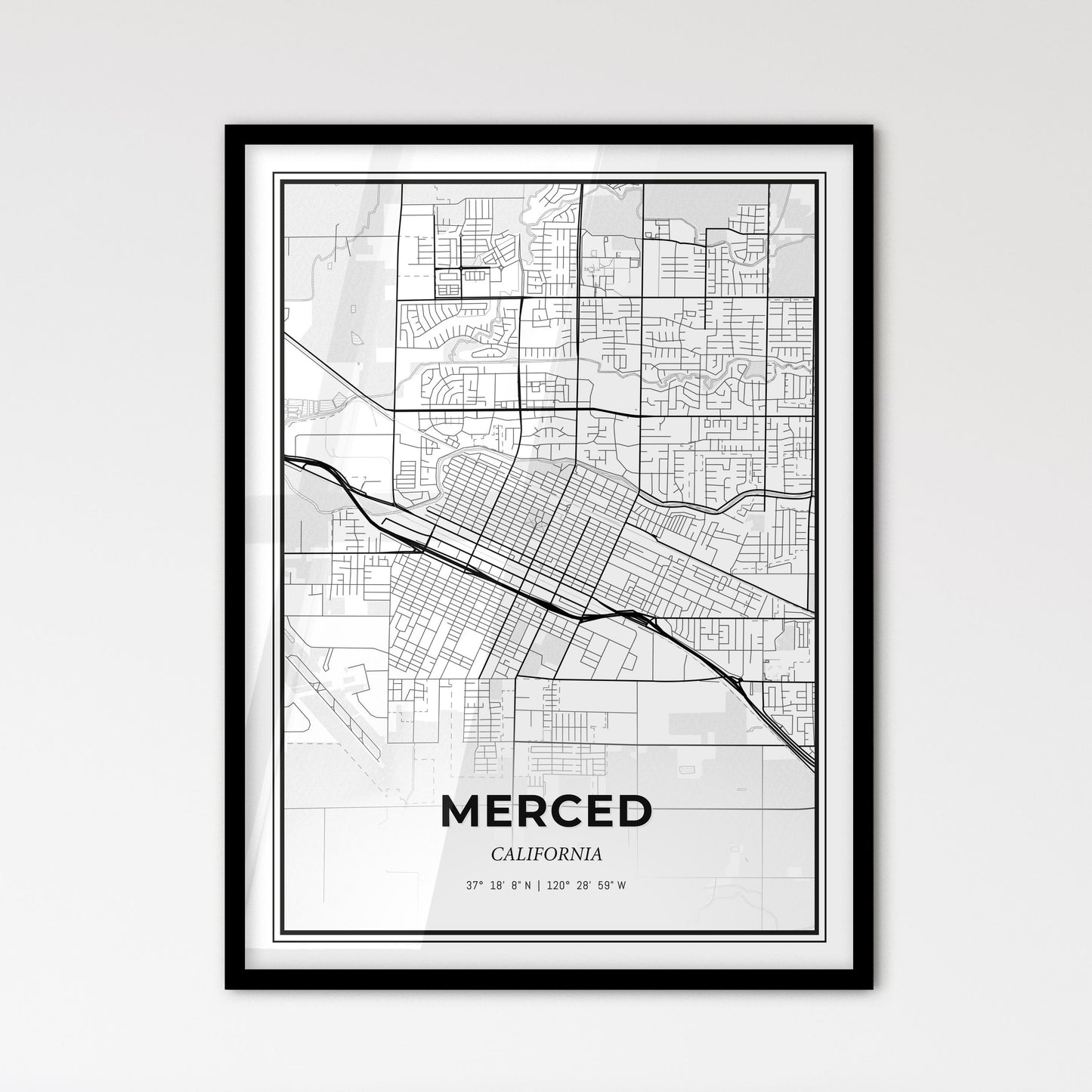 Merced California - Scandinavian Style City Map for Modern Home Decor