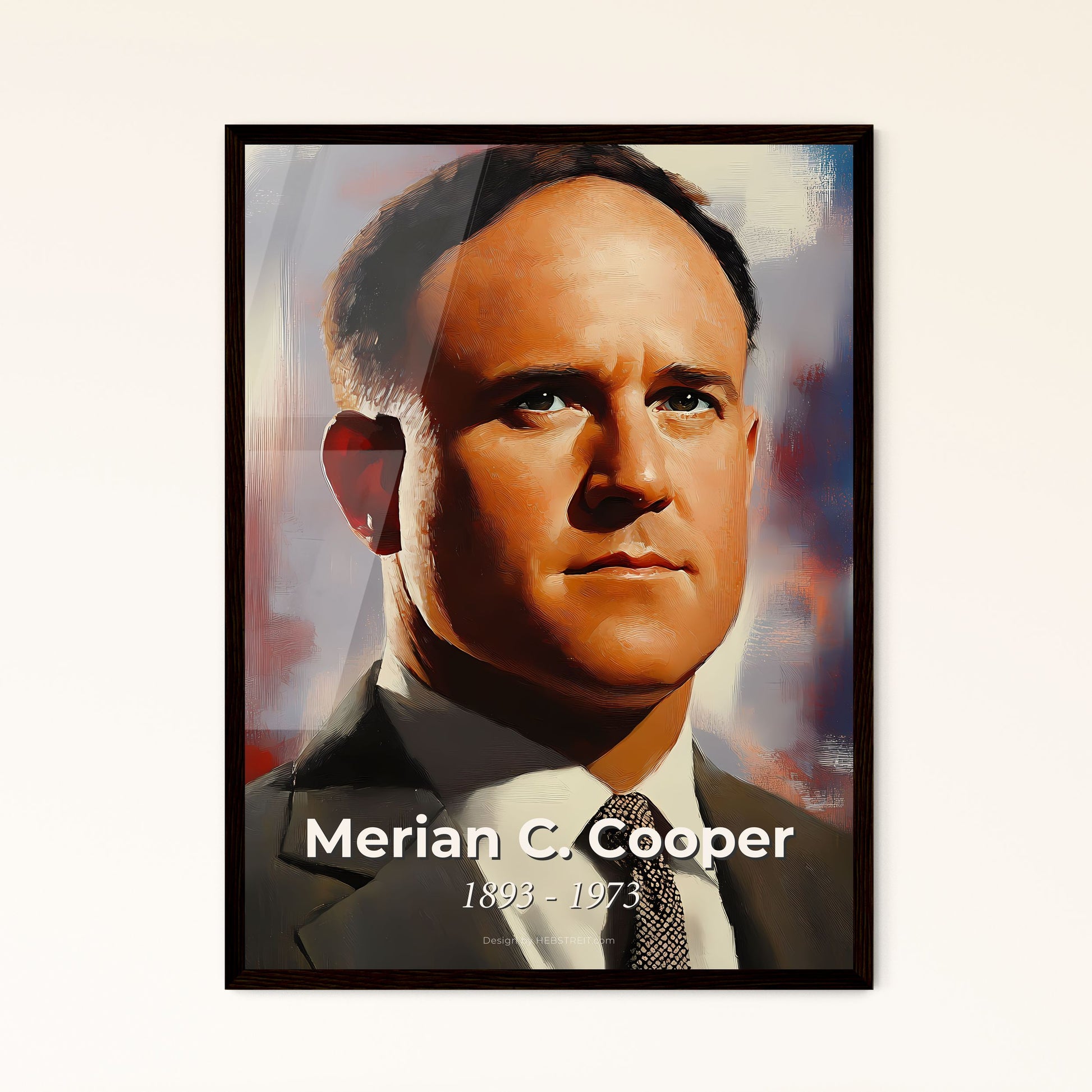 Portrait of Merian C. Cooper, 1893 - 1973. Impressionistic painting of a man in a suit and tie.