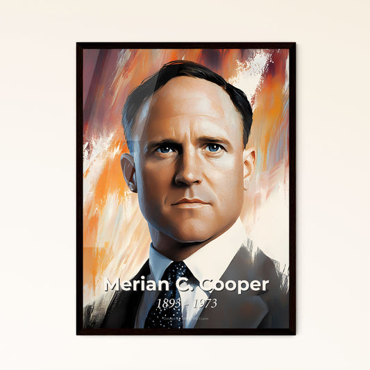 Portrait of Merian C. Cooper, 1893 - 1973. Impressionistic painting of a man in a suit and tie.