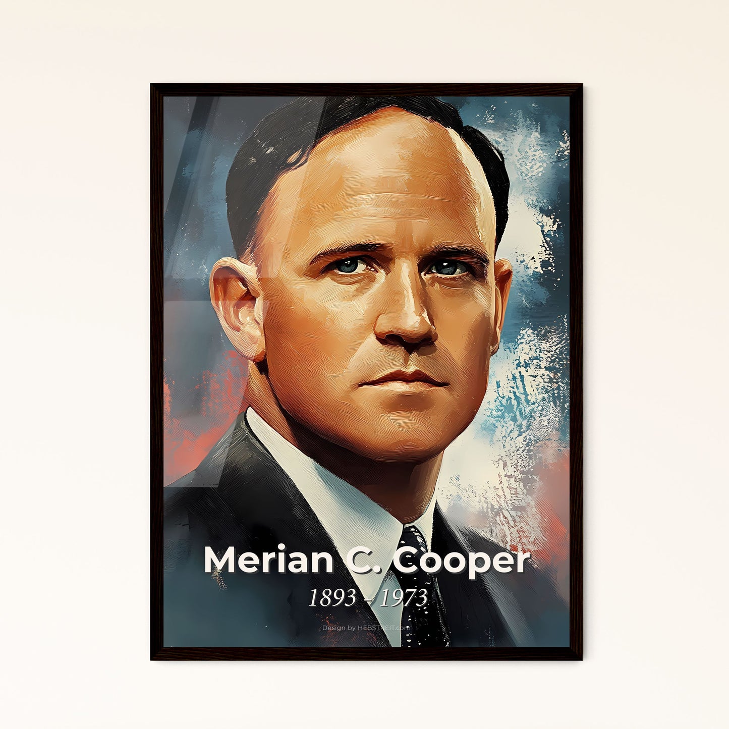 Portrait of Merian C. Cooper, 1893 - 1973. Impressionistic painting of a man in a suit and tie.