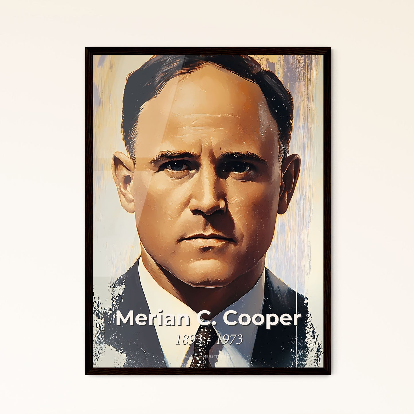 Portrait of Merian C. Cooper, 1893 - 1973. Impressionistic painting of a man in a suit and tie.