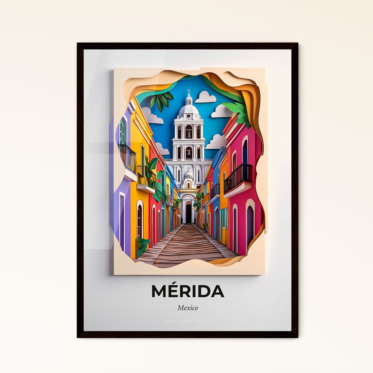 Vivid Mérida, Mexico - a colorful city street with a church in the background