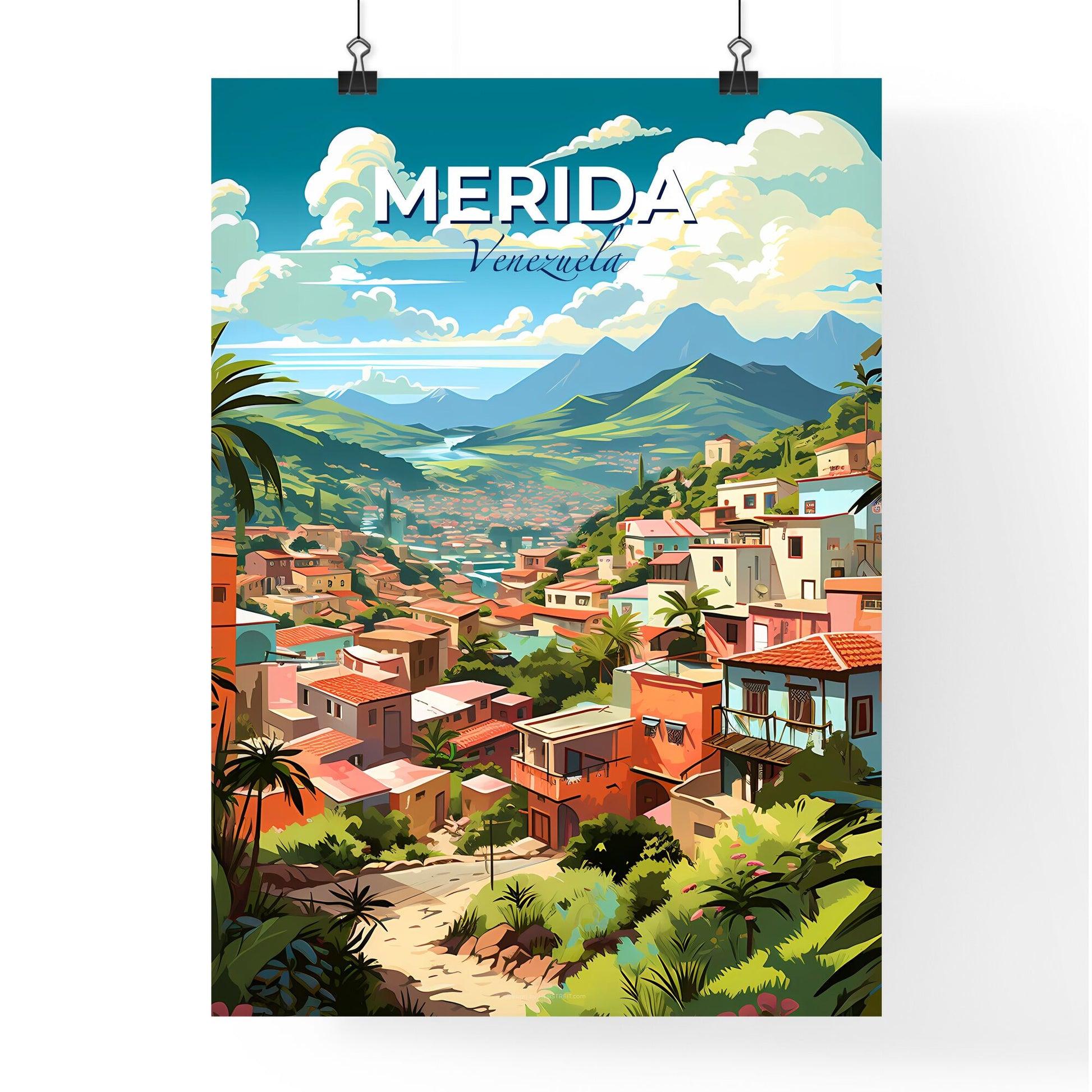 Vibrant Skyline of Mérida Venezuela - Colorful Town Art in a Valley Default Title