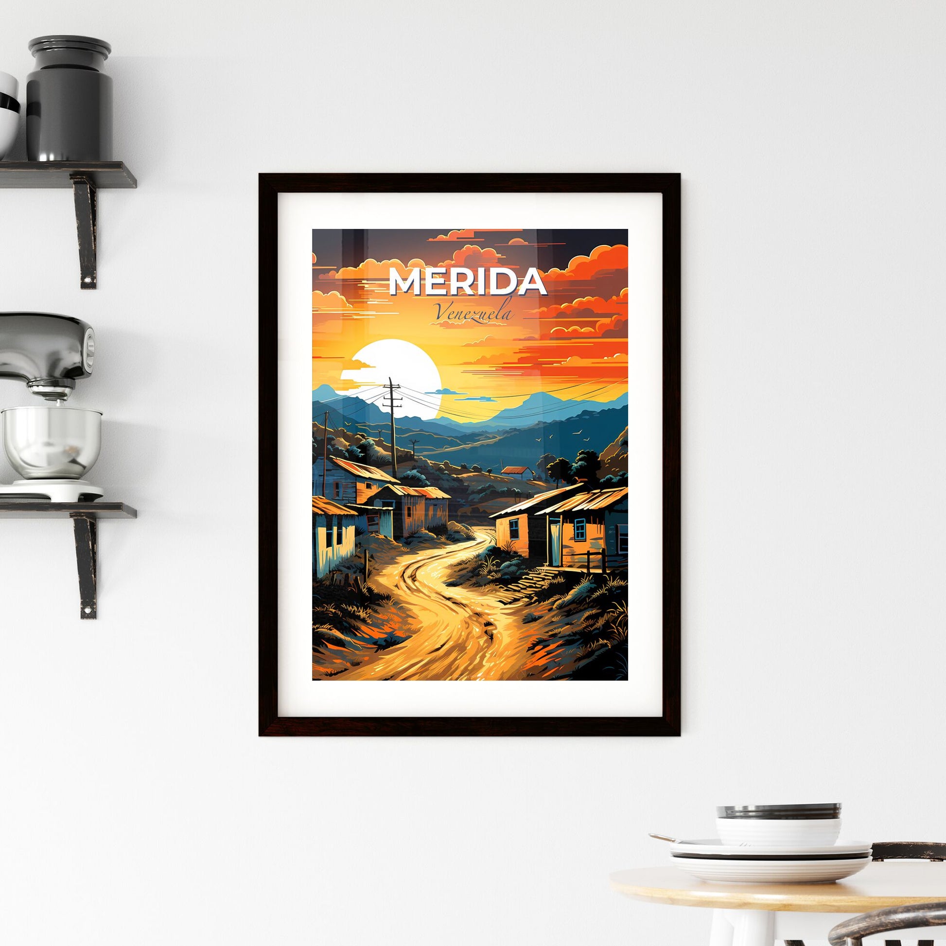 Colorful Village Landscape Painting: Merida Venezuela Skyline Road Mountains Default Title