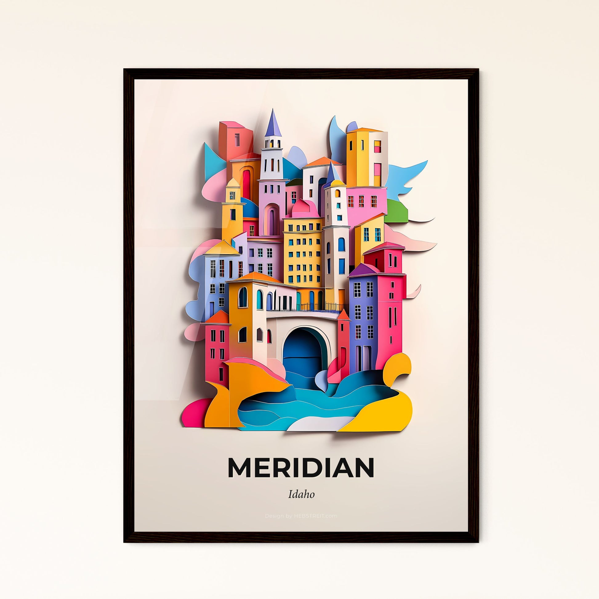 Vivid Meridian, Idaho - a colorful city with a bridge and a river