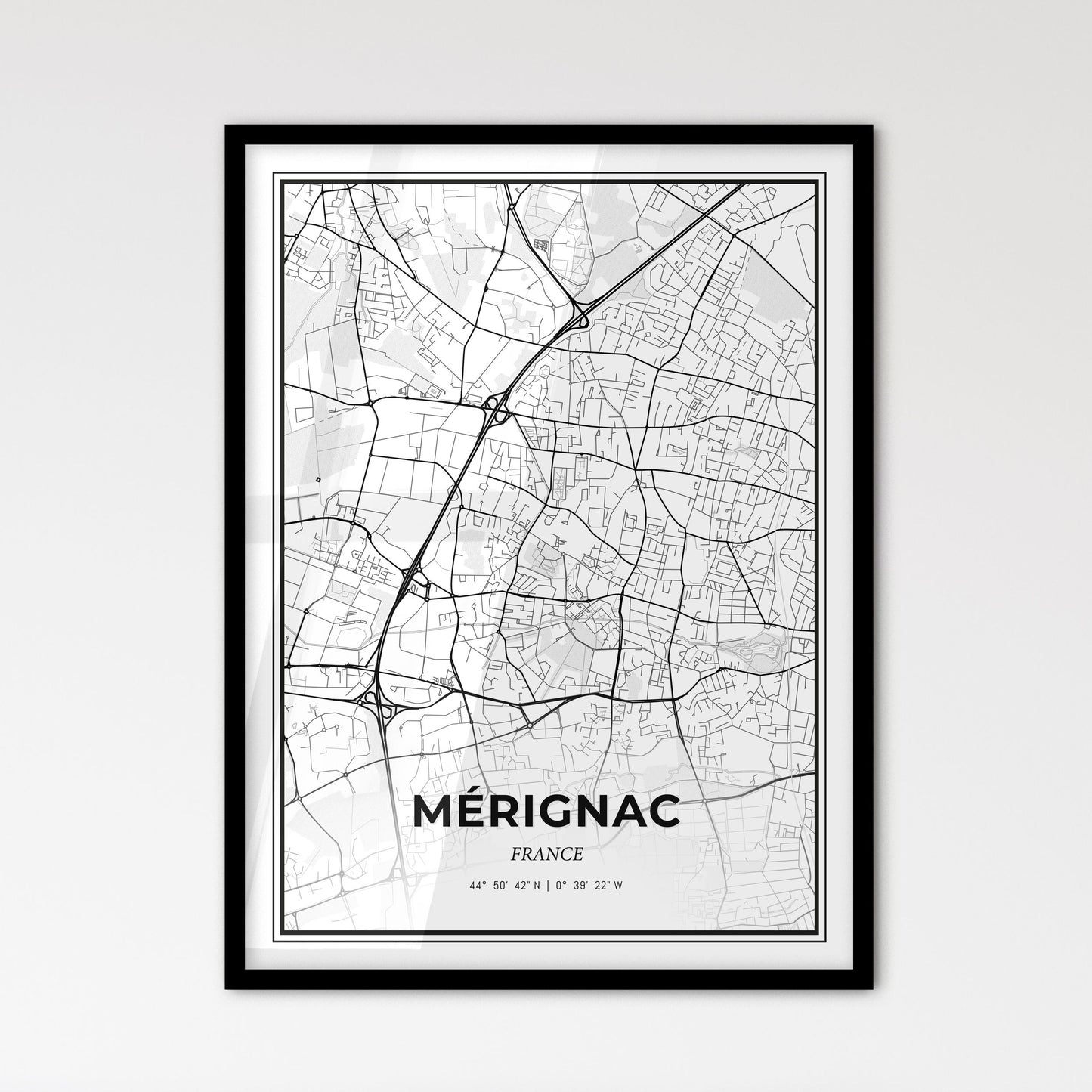 Mérignac France - Scandinavian Style City Map for Modern Home Decor