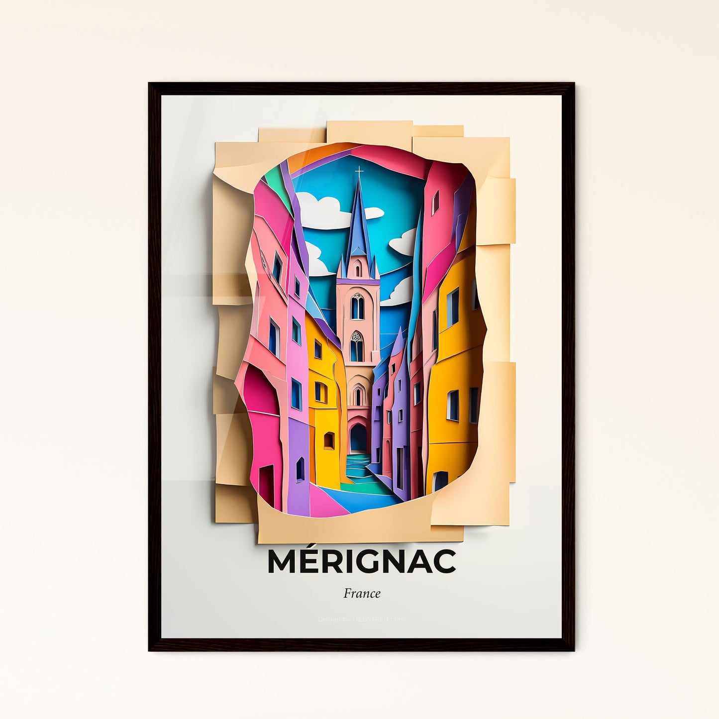 Vivid Mérignac, France - a paper cut of a city with a clock tower