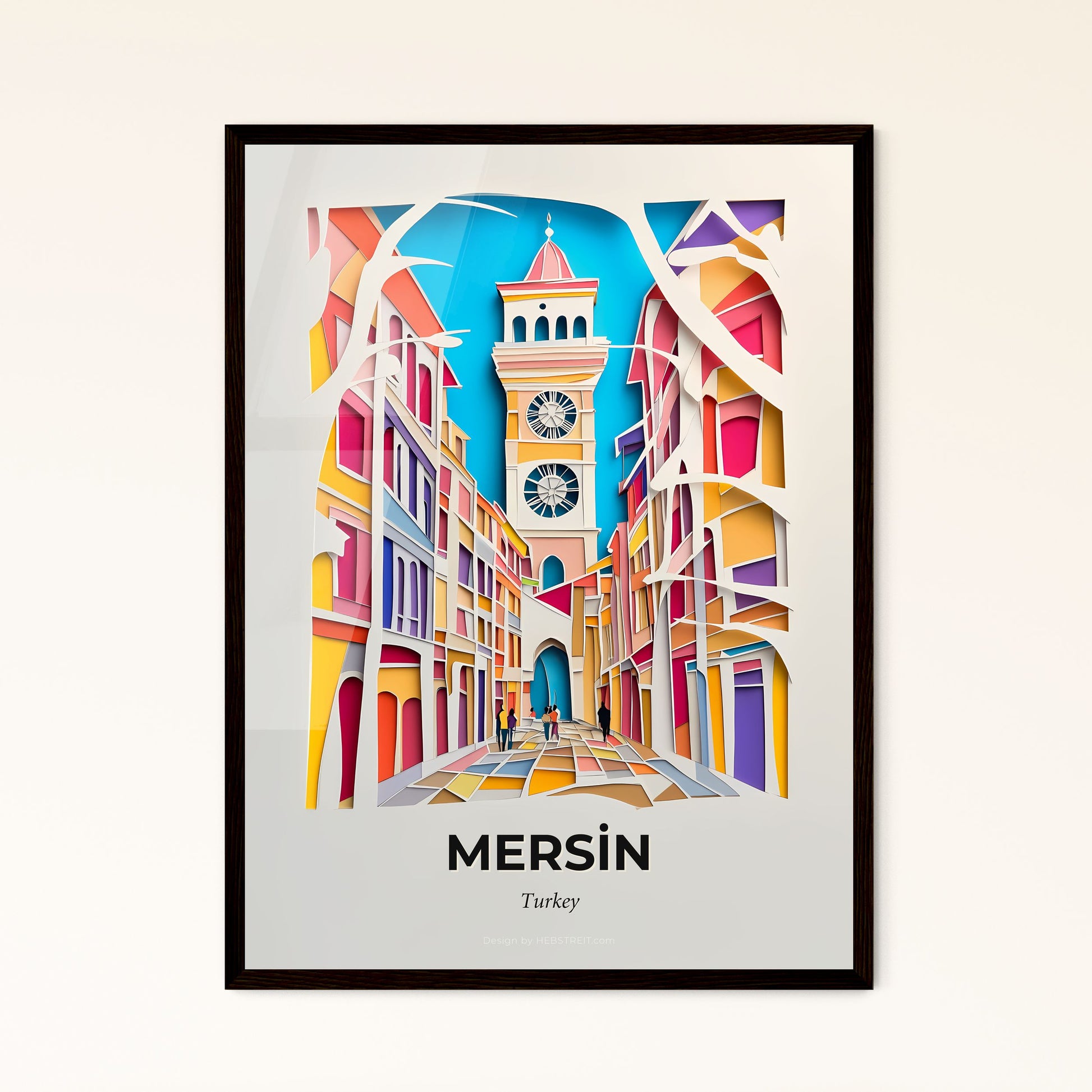 Vivid Mersin, Turkey - a paper cut of a clock tower in a city