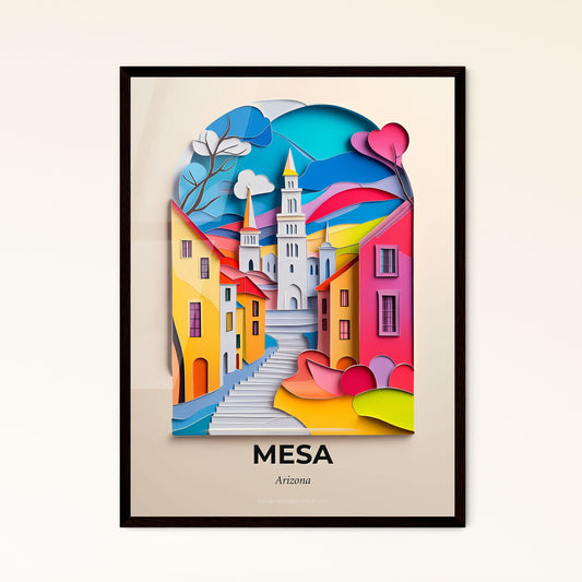 Vivid Mesa, Arizona - a paper cut of a city with a clock tower