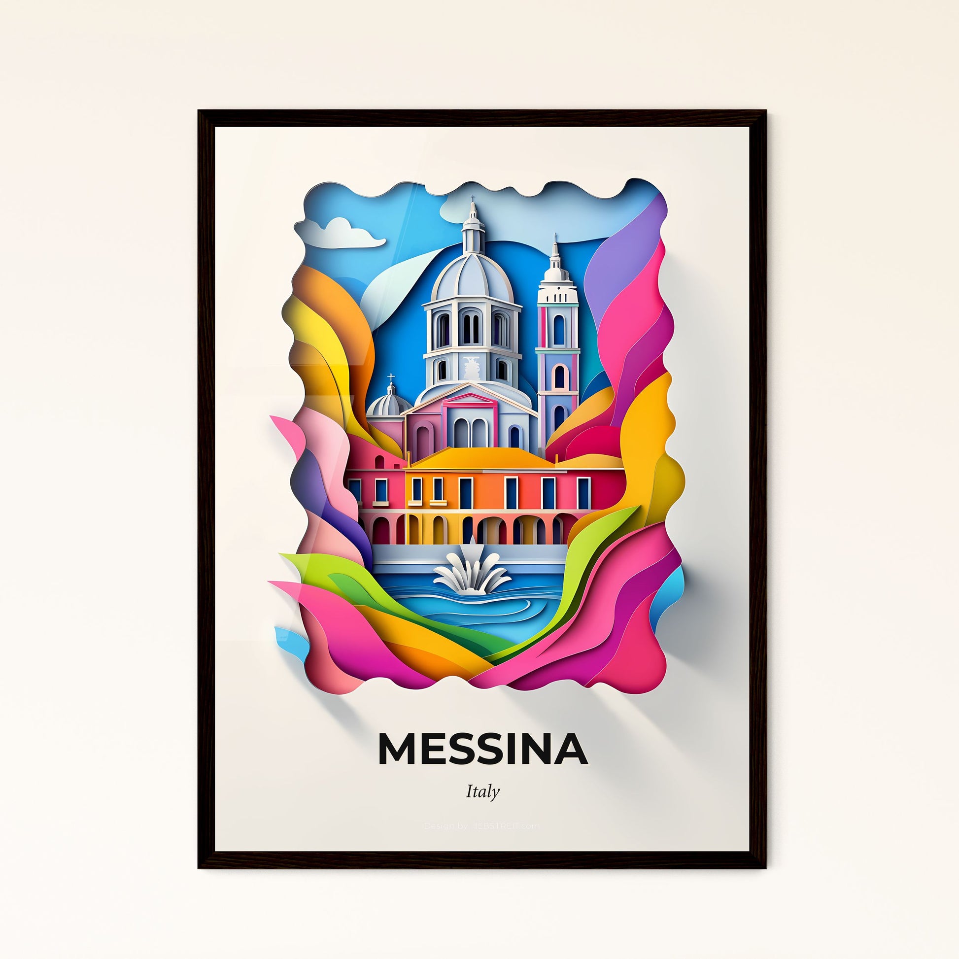 Vivid Messina, Italy - a paper cut of a church with a fountain