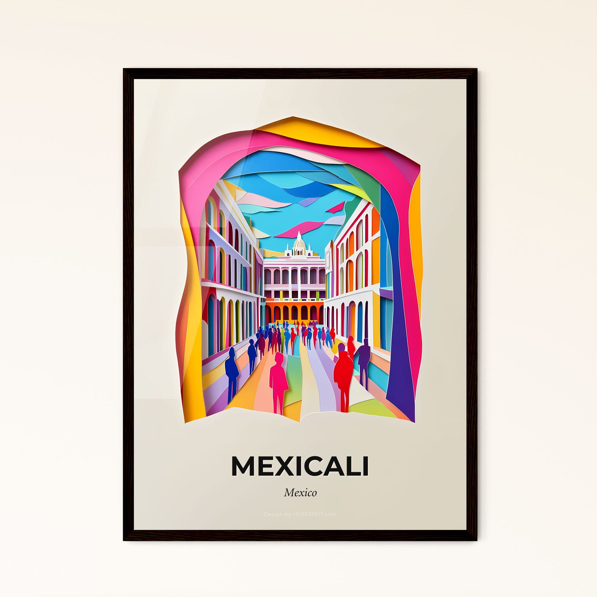 Vivid Mexicali, Mexico - a colorful city street with people walking through it