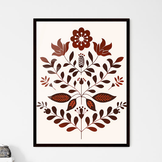 Red and Black Folk-Inspired Mexican Floral A - Framed Art Print