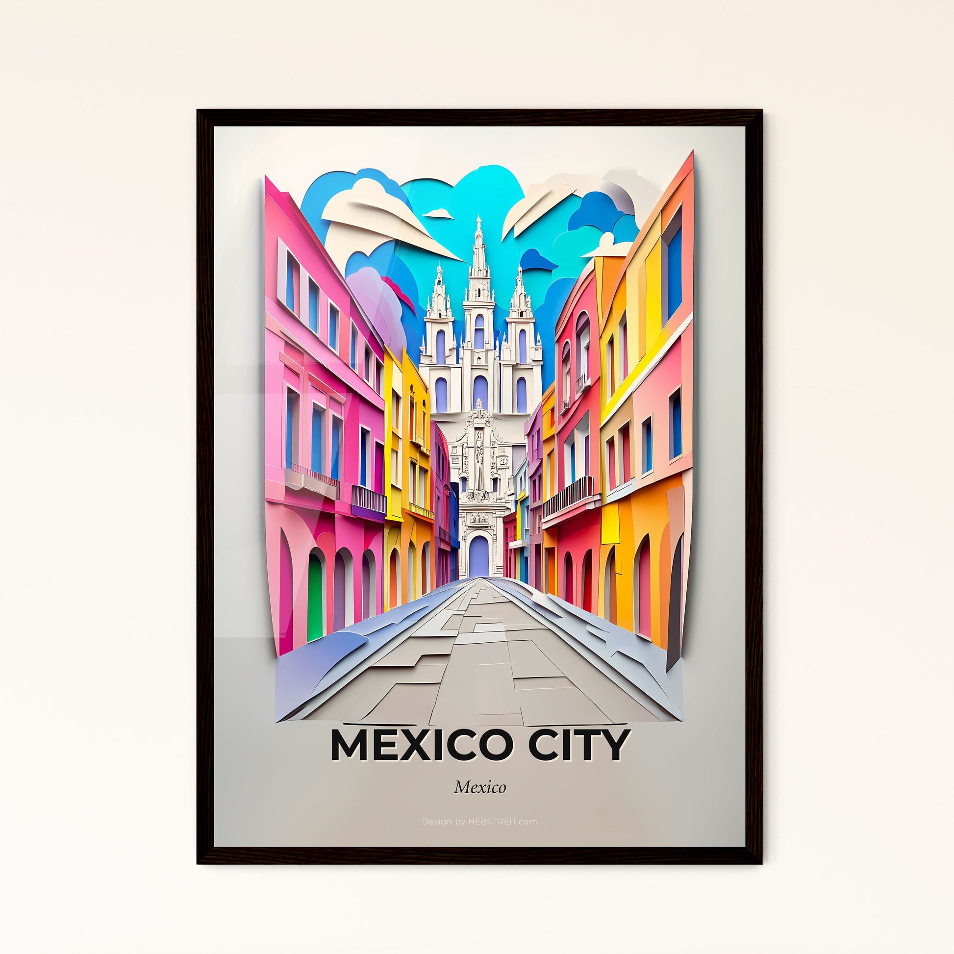 Vivid Mexico City, Mexico - a colorful city street with a church in the background