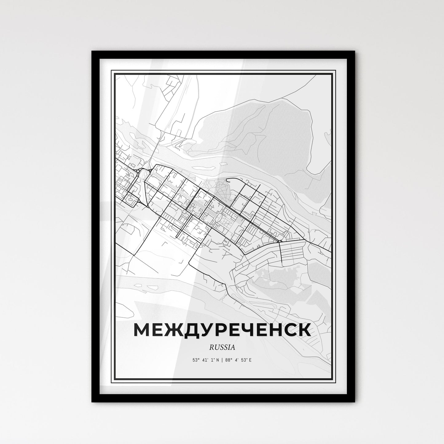 Mezhdurechensk Russia - Scandinavian Style City Map for Modern Home Decor