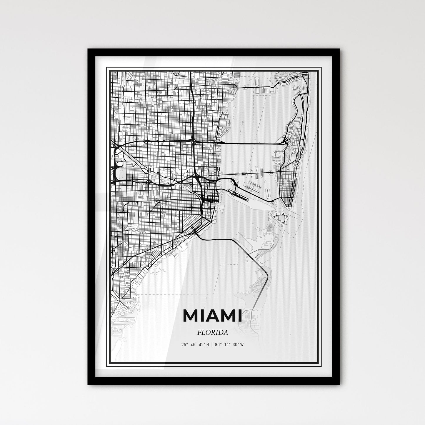 Miami Florida - Scandinavian Style City Map for Modern Home Decor